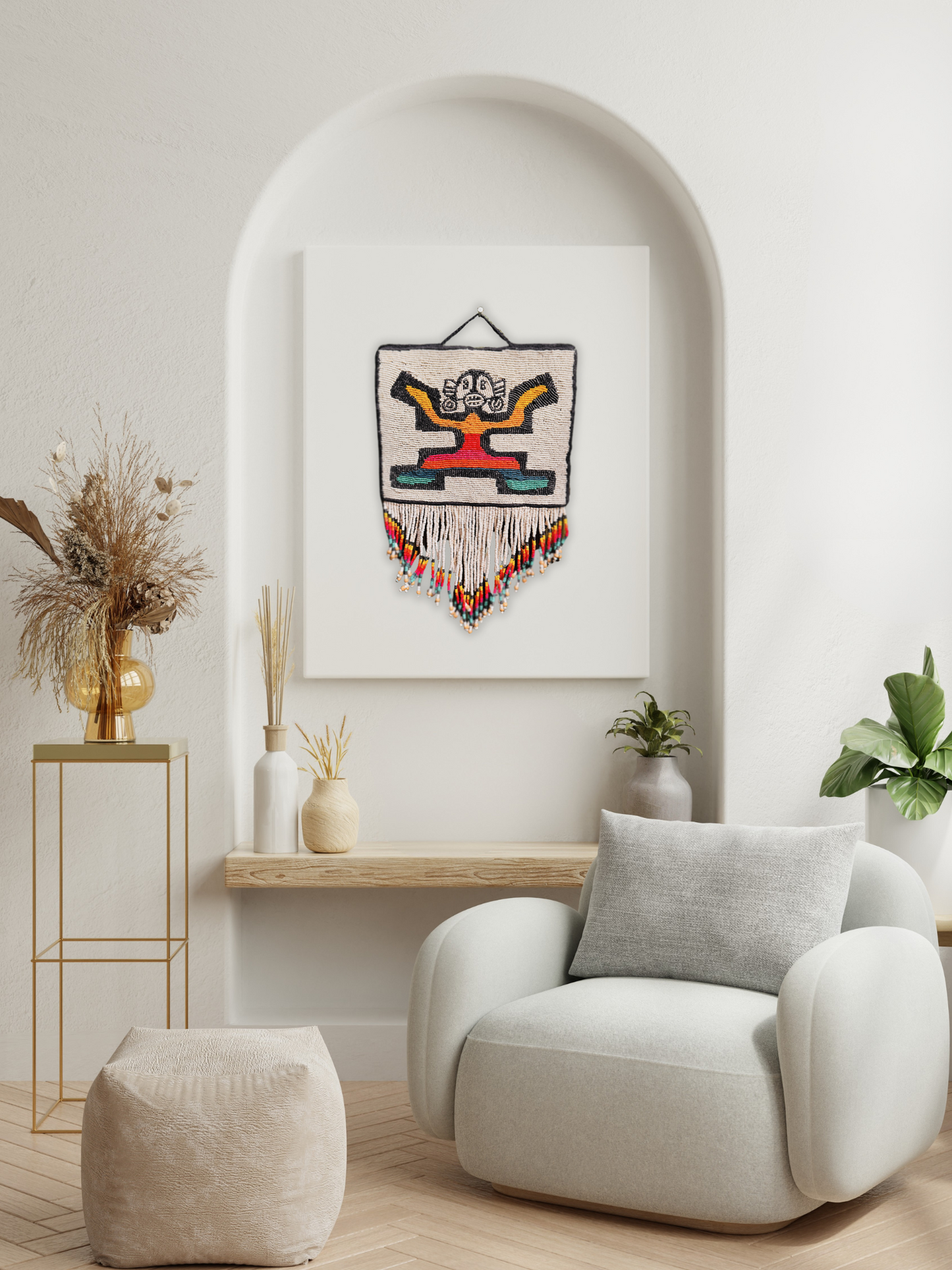 One-of-a-Kind Beaded Wall Art Hanging with Native Motifs - Handmade Ceramic Beads