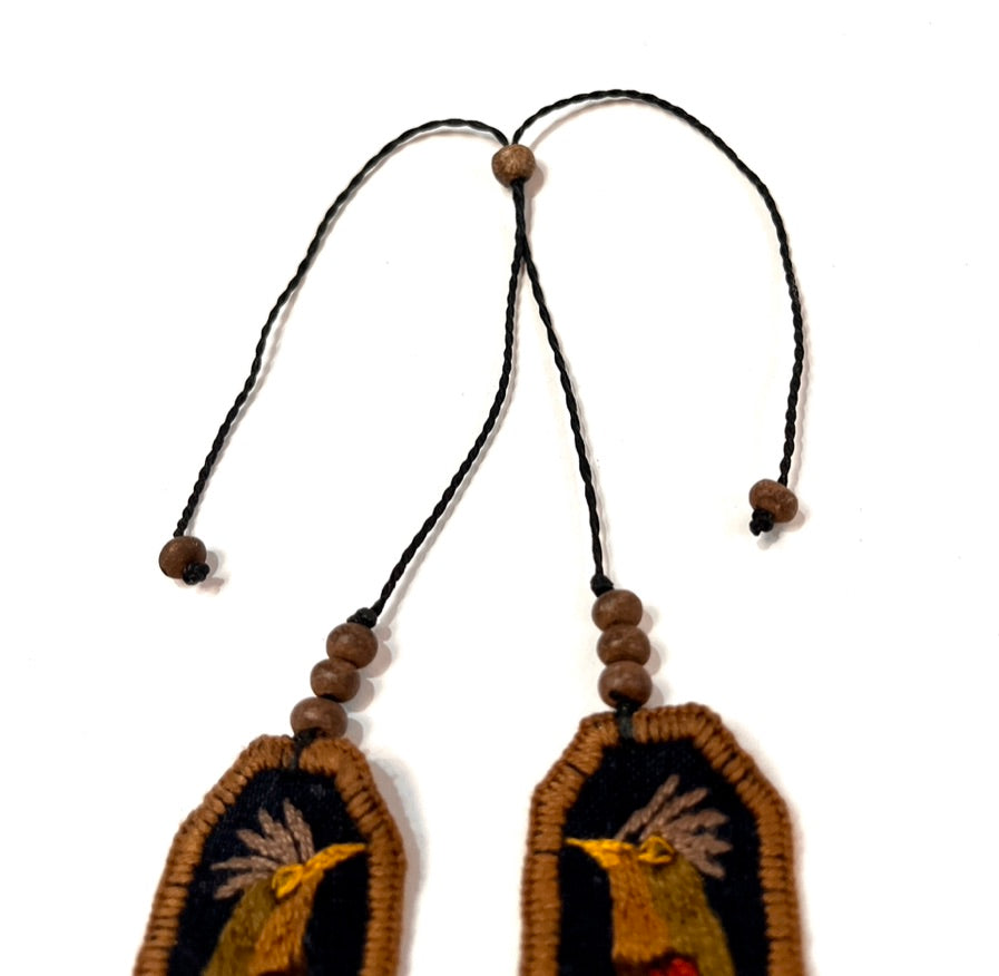 Two-piece Textile Necklaces, Adjustable - "Birds of Santiago", Neutrals