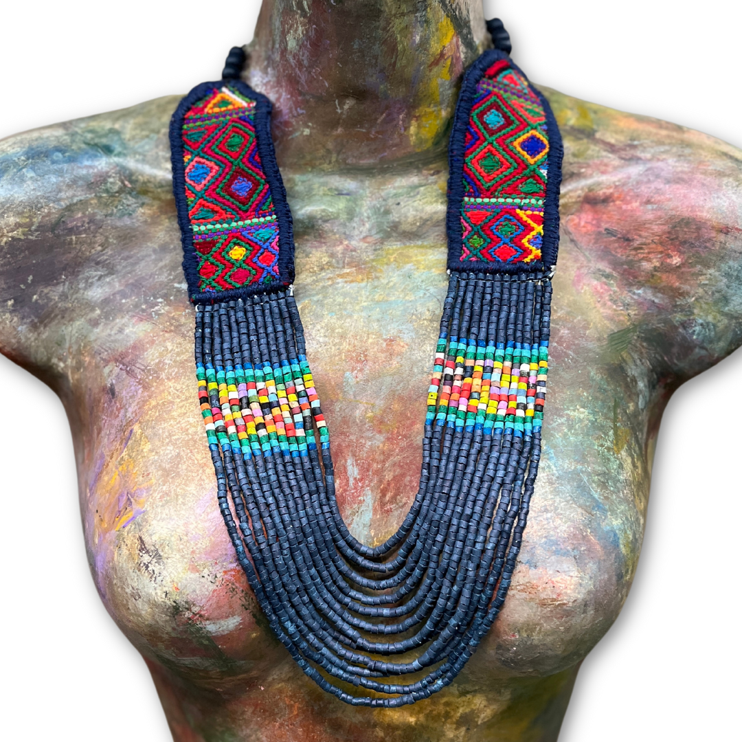 Ceremonial Two-Piece Textile Necklace, Adjustable - "Aguacatán", Muted