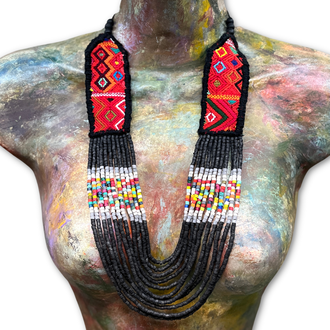 Ceremonial Two-Piece Textile Necklace, Adjustable - "Aguacatán", Muted