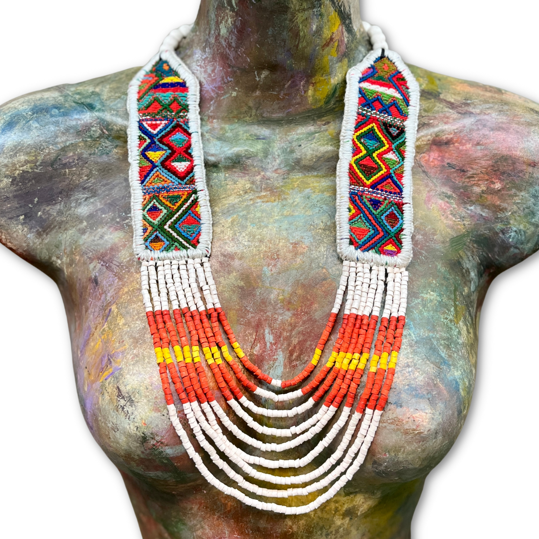 Ceremonial Two-Piece Textile Necklace, Adjustable - "Aguacatán", Vibrants