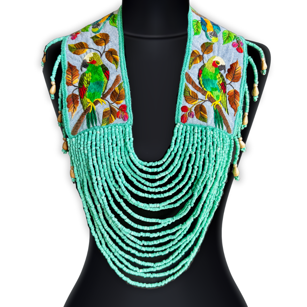 Ceremonial Shoulder Piece with Hand-Embroidered Birds - Turquesa
