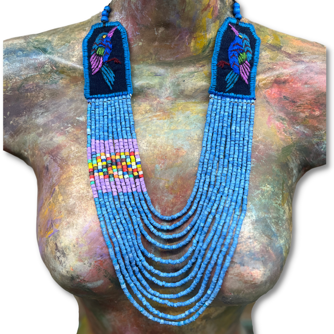 Two-piece Textile Necklaces, Adjustable - "Birds of Santiago", Vibrants
