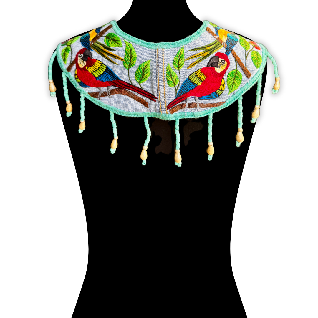Ceremonial Shoulder Piece with Hand-Embroidered Birds - Turquesa
