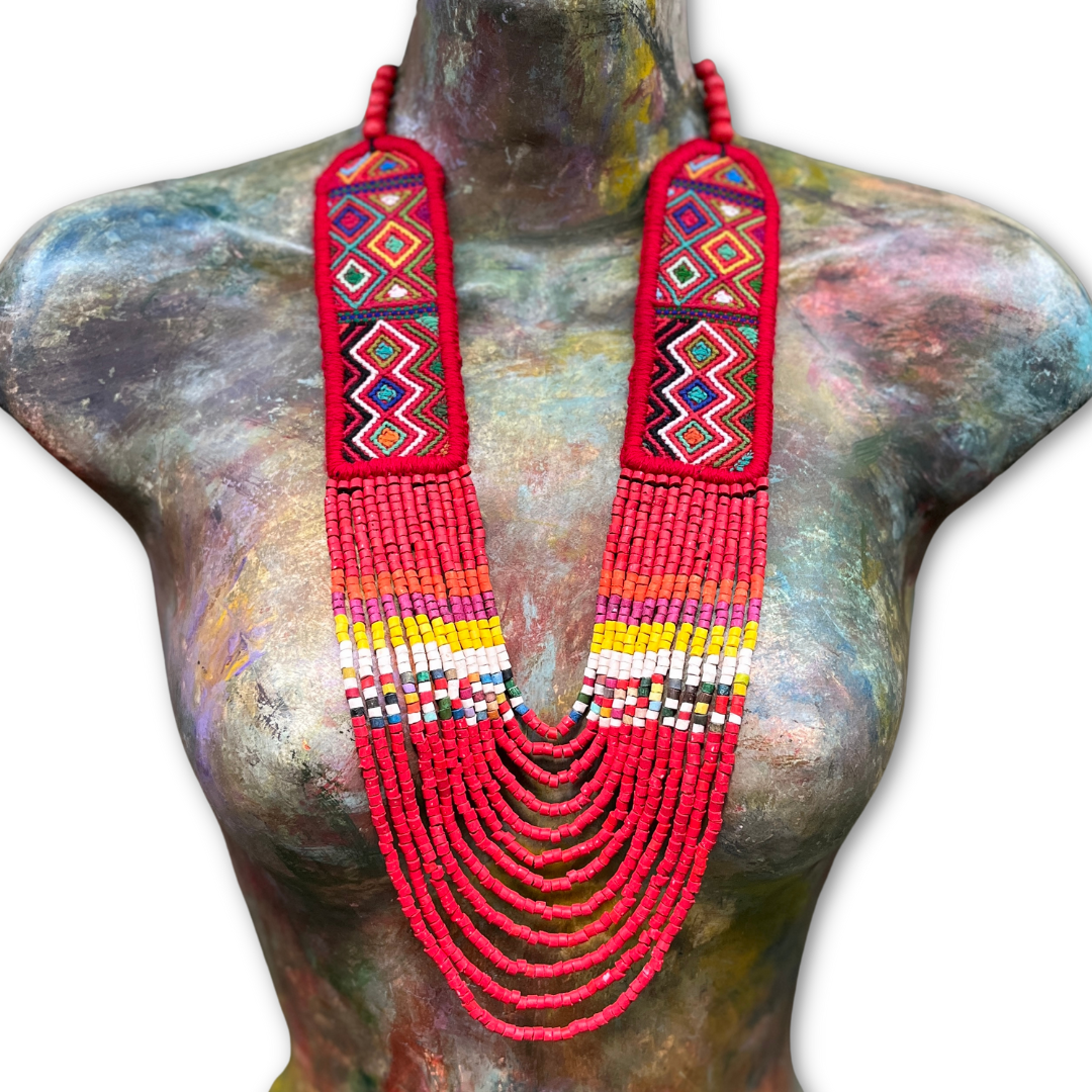 Ceremonial Two-Piece Textile Necklace, Adjustable - "Aguacatán", Vibrants