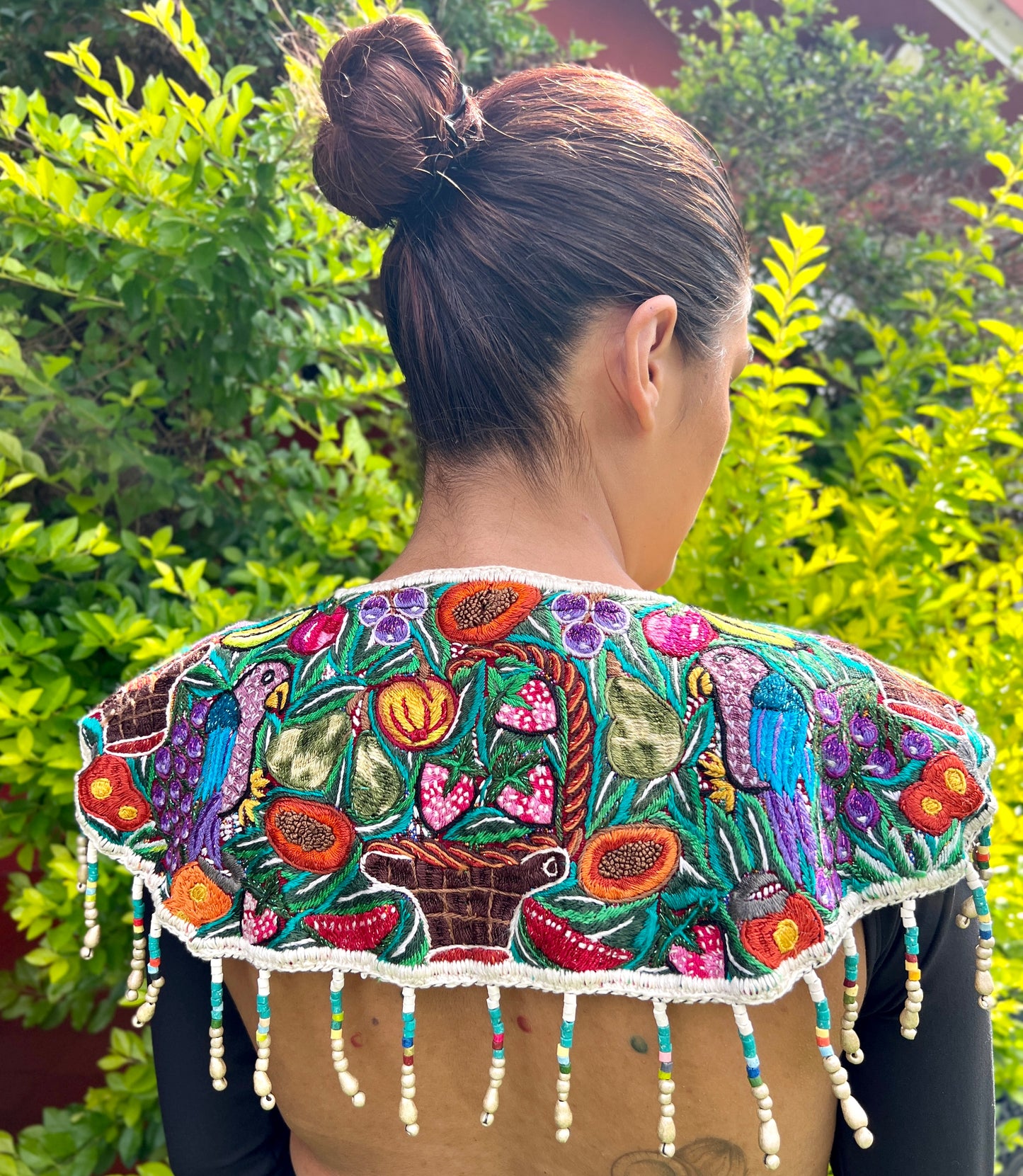 Textile Cape with Beaded Body Chains - "Huipil Capa", Tutti Frutti