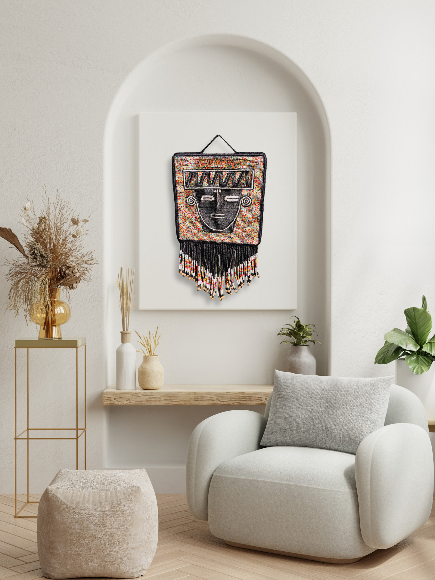 One-of-a-Kind Beaded Wall Art Hanging with Native Motifs - Handmade Ceramic Beads