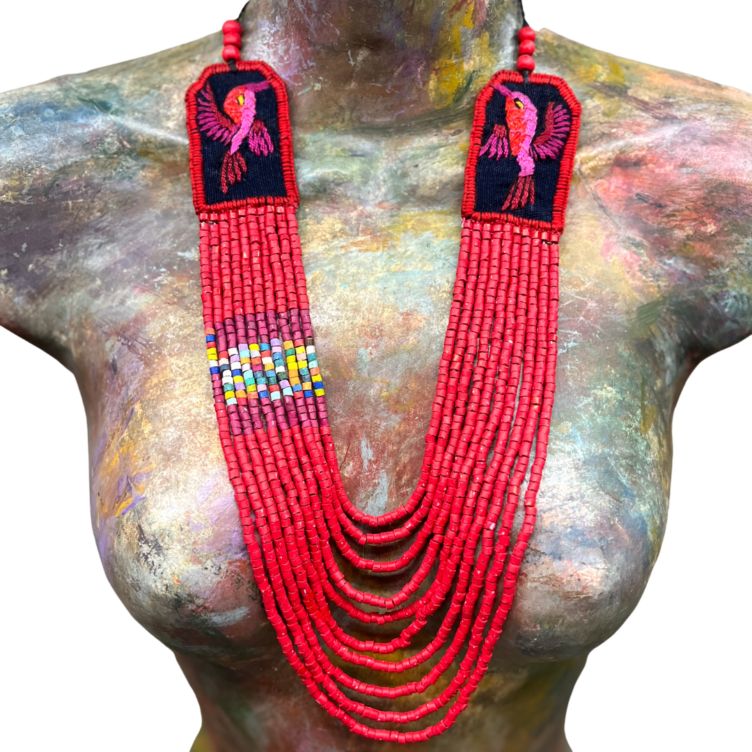 Two-piece Textile Necklaces, Adjustable - "Birds of Santiago", Vibrants