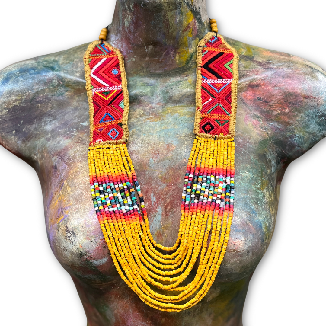 Ceremonial Two-Piece Textile Necklace, Adjustable - "Aguacatán", Vibrants