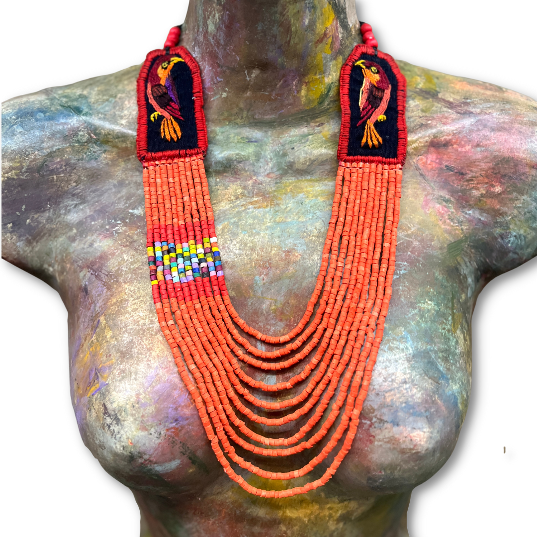 Two-piece Textile Necklaces, Adjustable - "Birds of Santiago", Vibrants