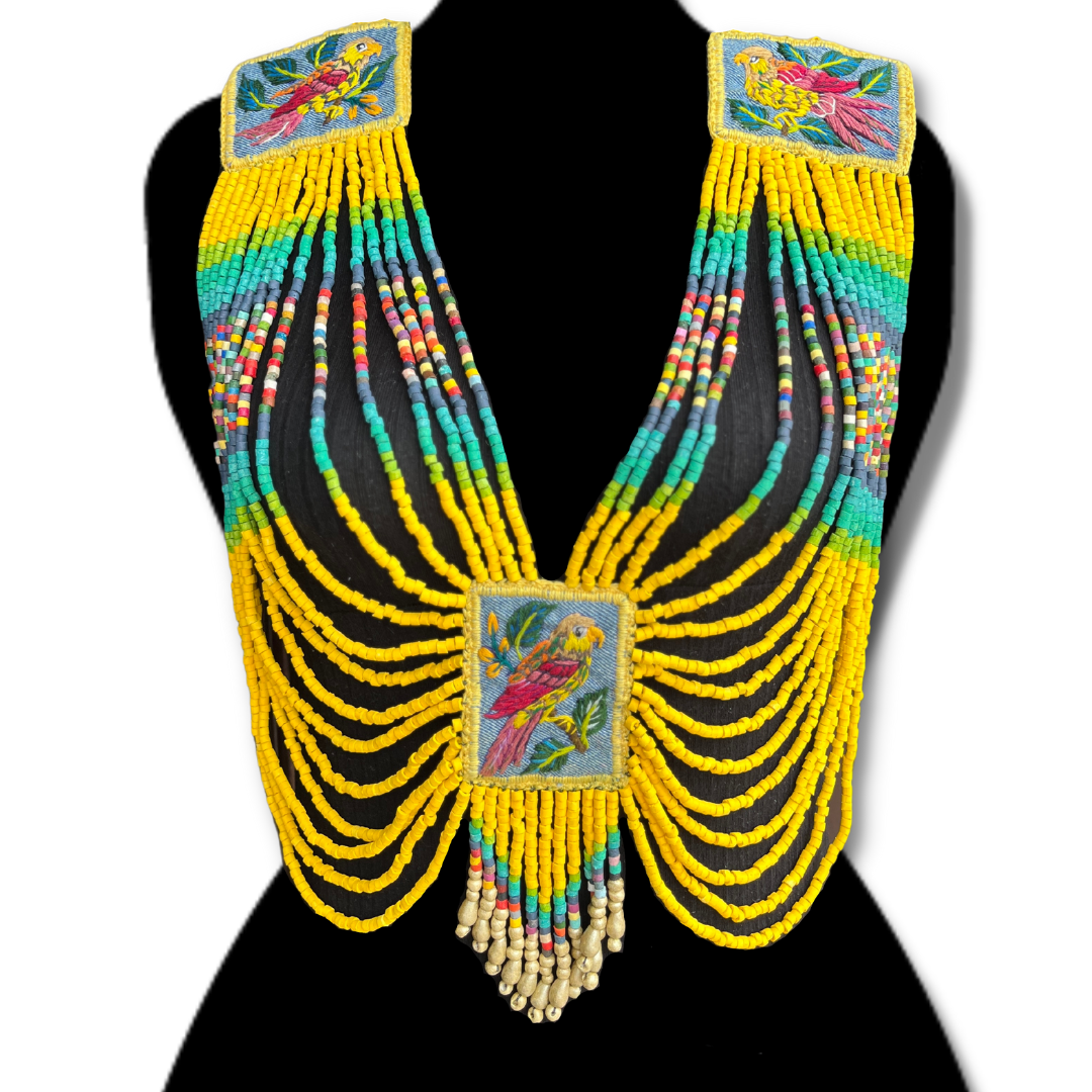 Body Jewelry with Beaded Chains - "Warrior", Vibrant Birds