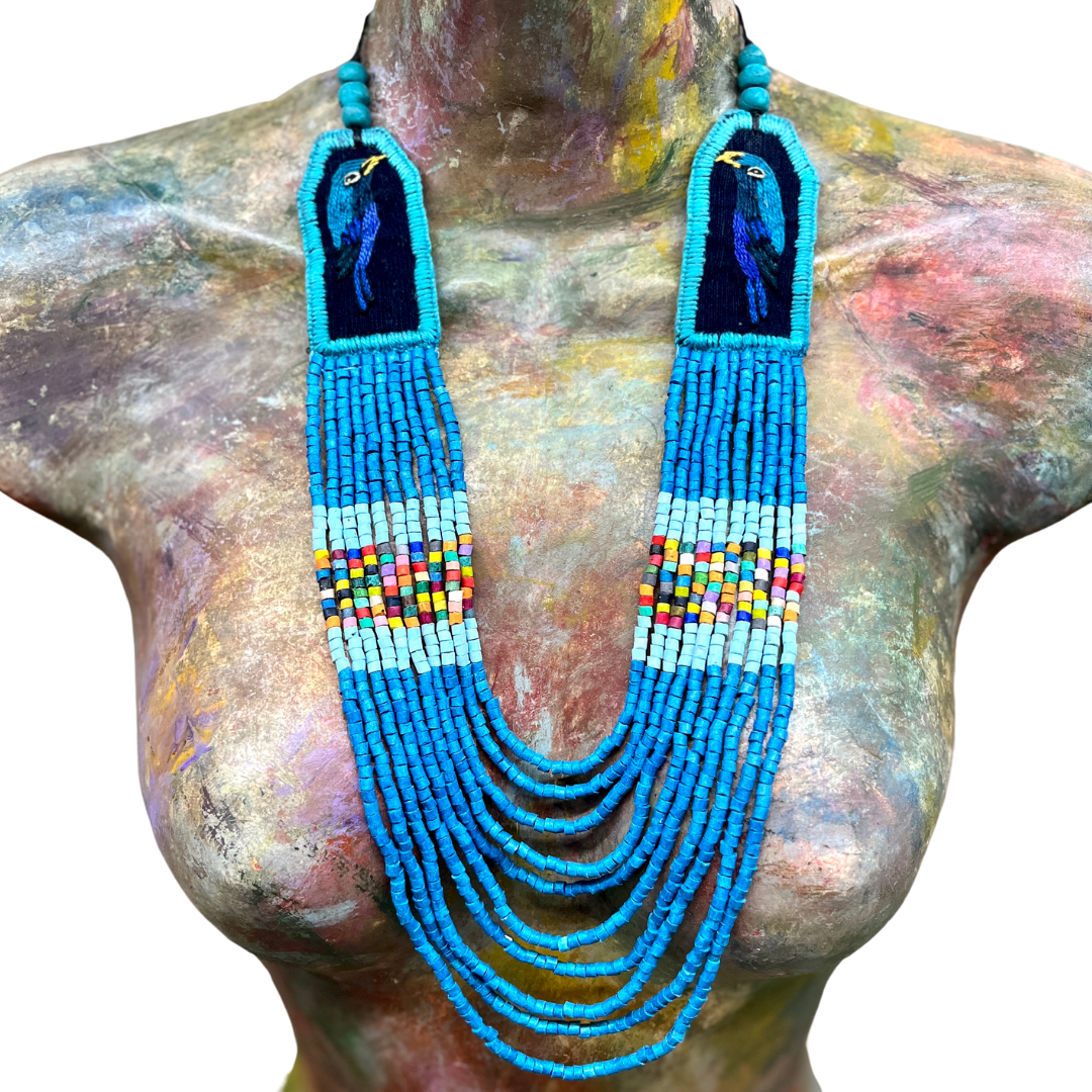 Two-piece Textile Necklaces, Adjustable - "Birds of Santiago", Vibrants