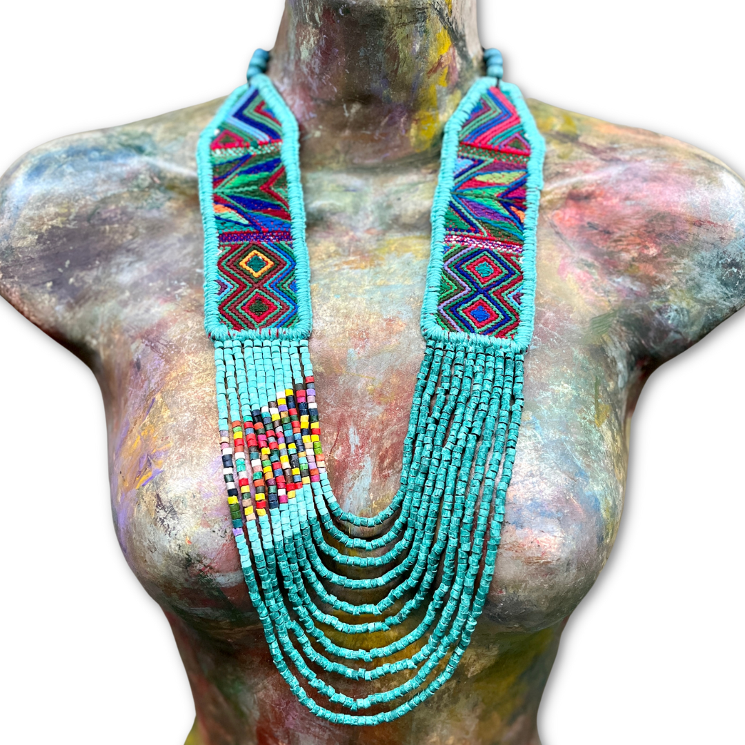 Ceremonial Two-Piece Textile Necklace, Adjustable - "Aguacatán", Vibrants