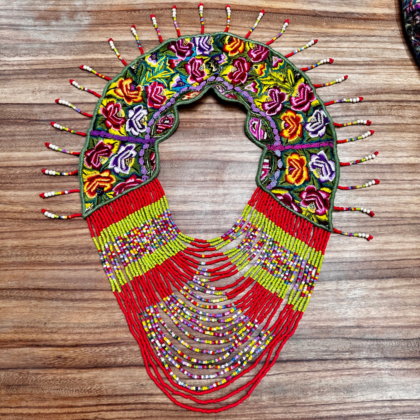 Shoulder Cape with Beads - Huipil Capa, Ruby Kaleidoscope