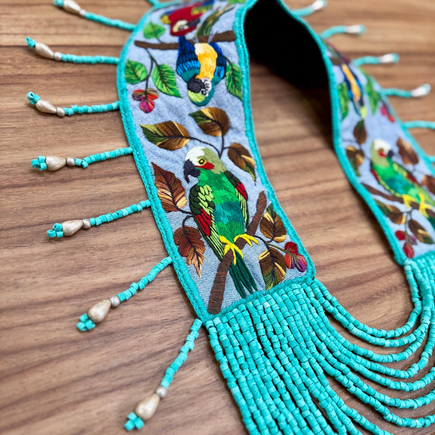 Ceremonial Shoulder Piece with Hand-Embroidered Birds - Turquesa