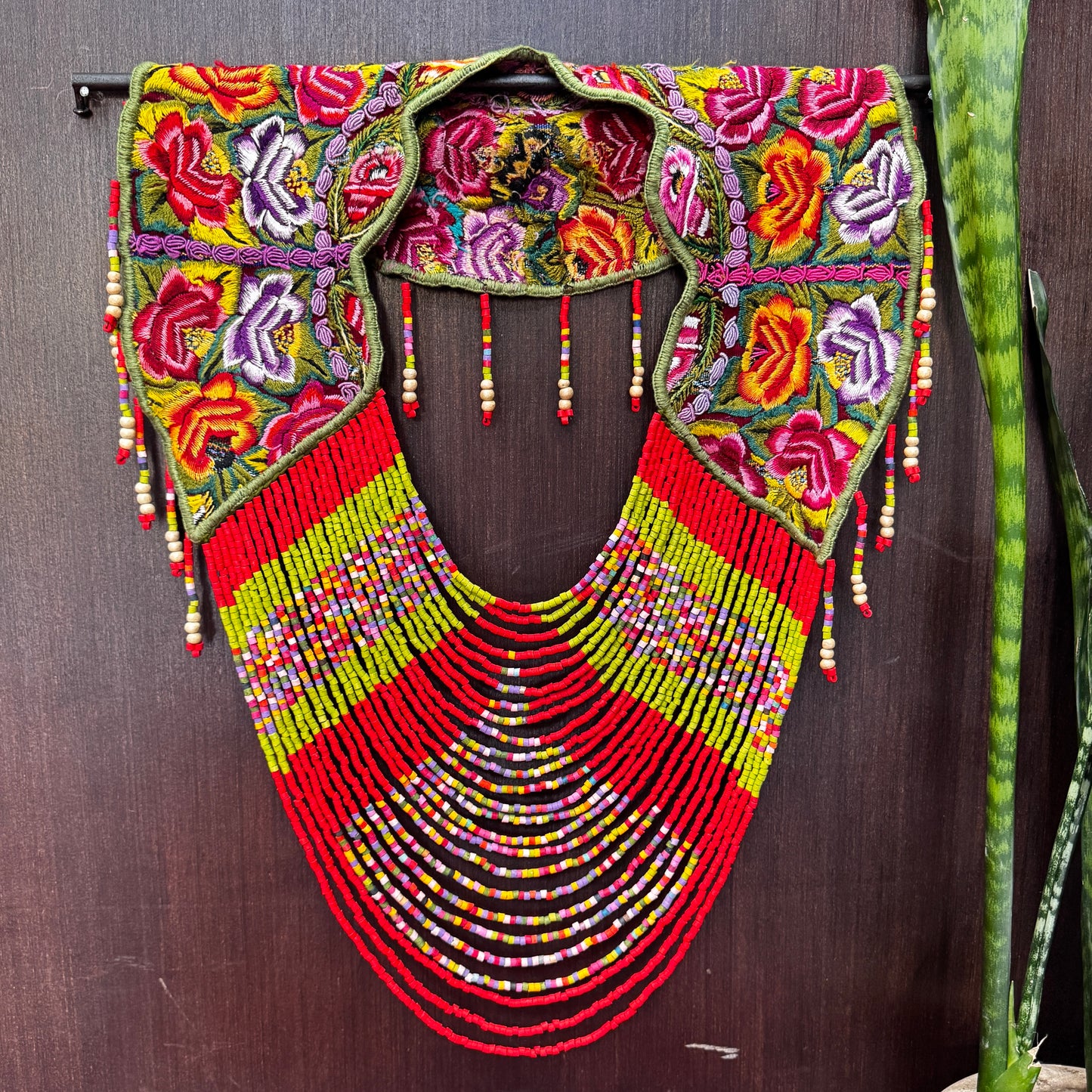 Shoulder Cape with Beads - Huipil Capa, Ruby Kaleidoscope