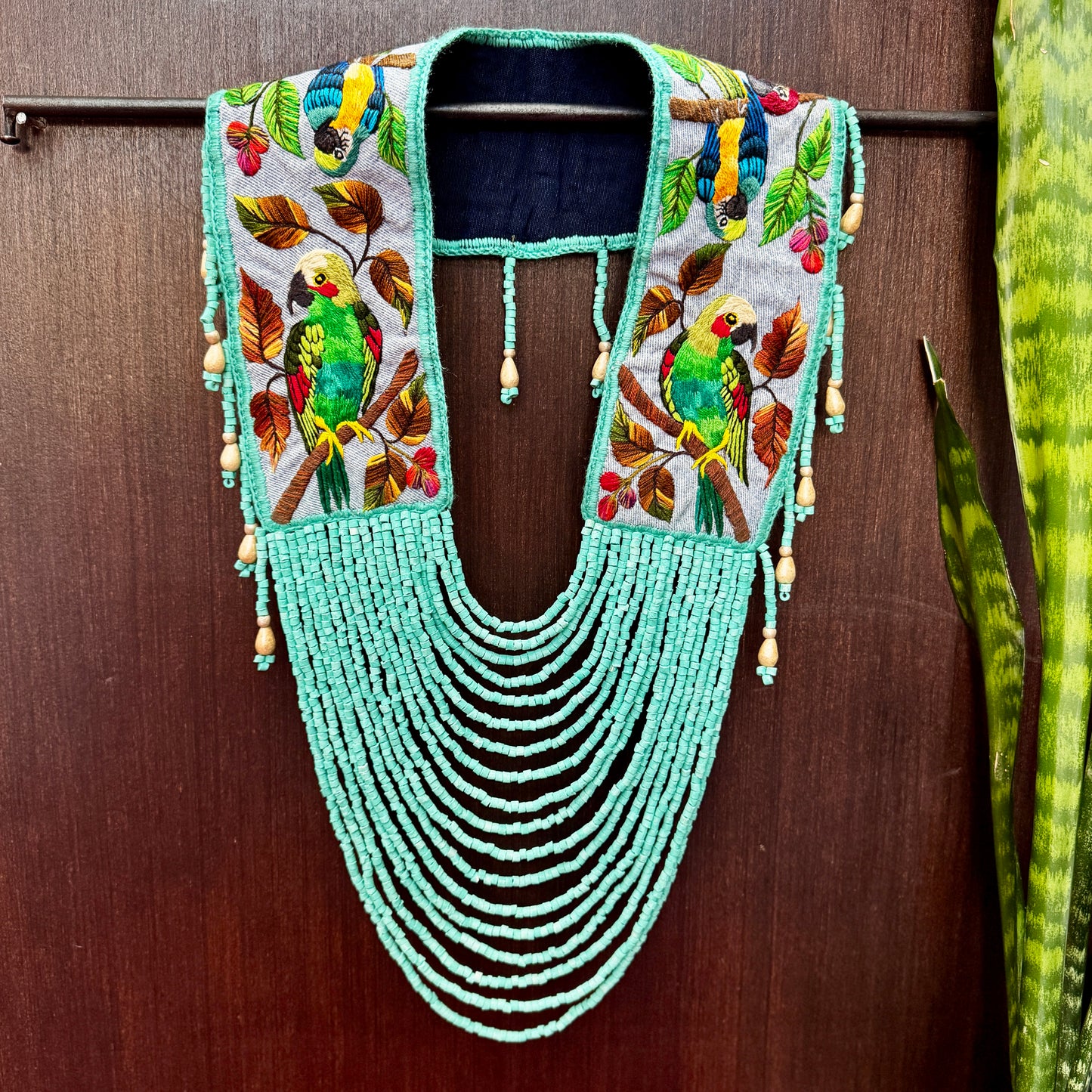 Ceremonial Shoulder Piece with Hand-Embroidered Birds - Turquesa