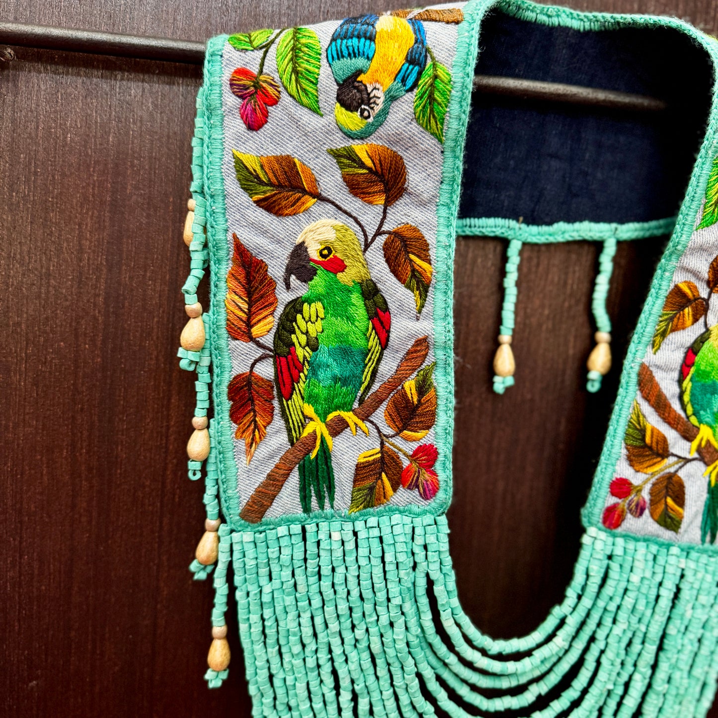 Ceremonial Shoulder Piece with Hand-Embroidered Birds - Turquesa