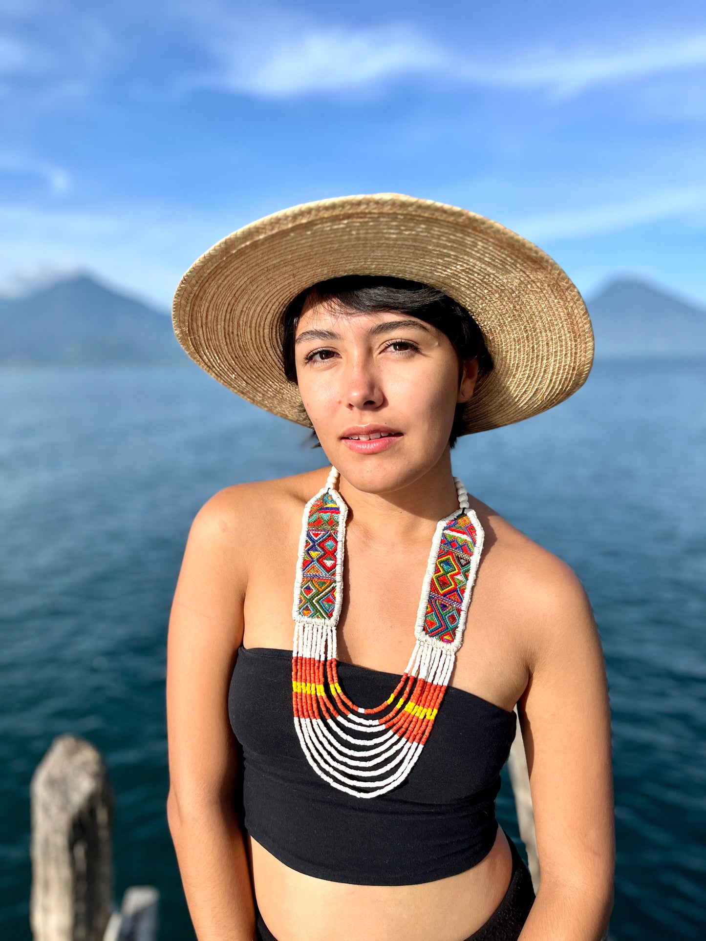 Ceremonial Two-Piece Textile Necklace, Adjustable - "Aguacatán", Vibrants