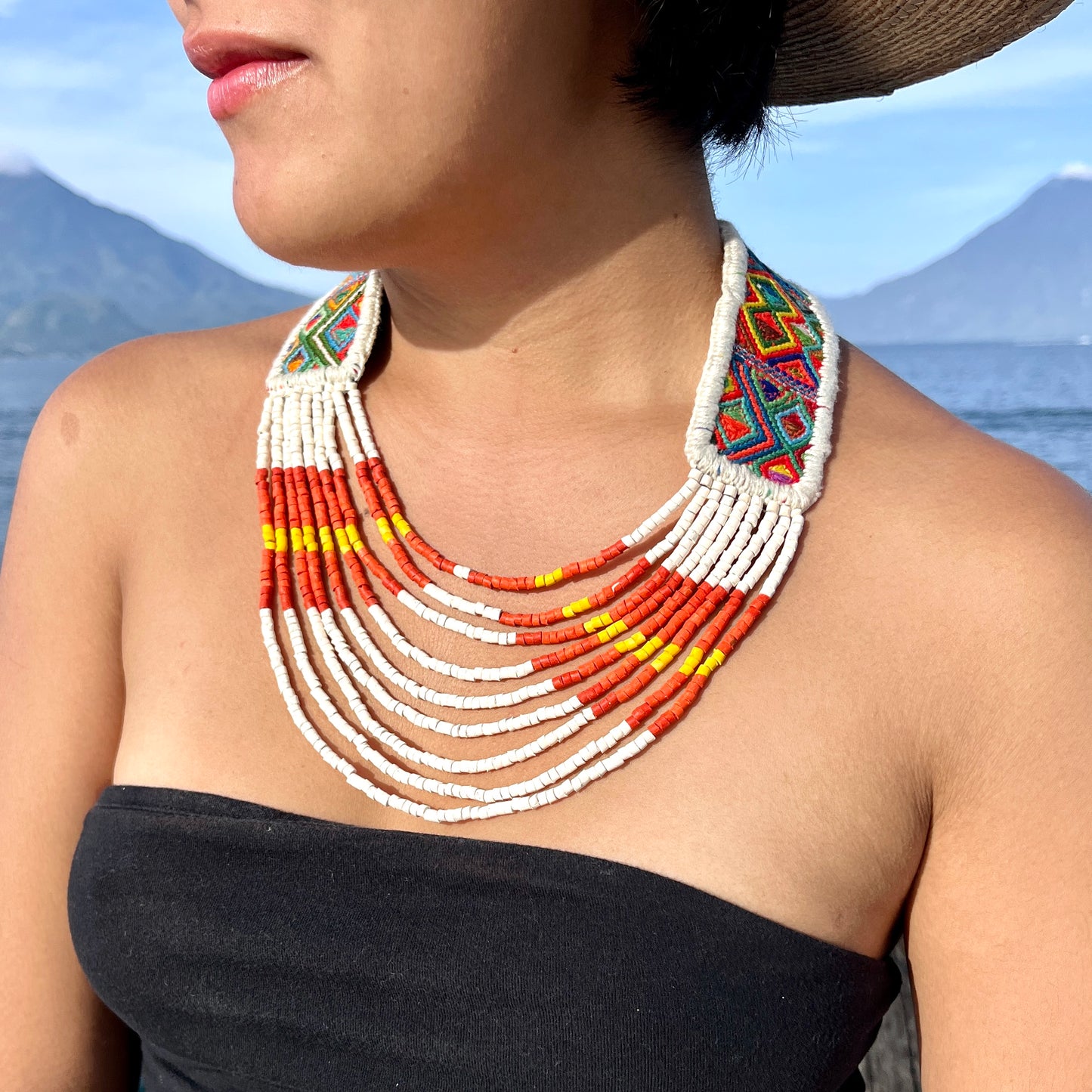 Ceremonial Two-Piece Textile Necklace, Adjustable - "Aguacatán", Vibrants