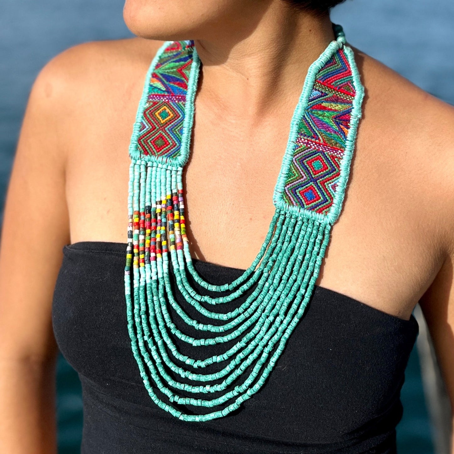 Ceremonial Two-Piece Textile Necklace, Adjustable - "Aguacatán", Vibrants