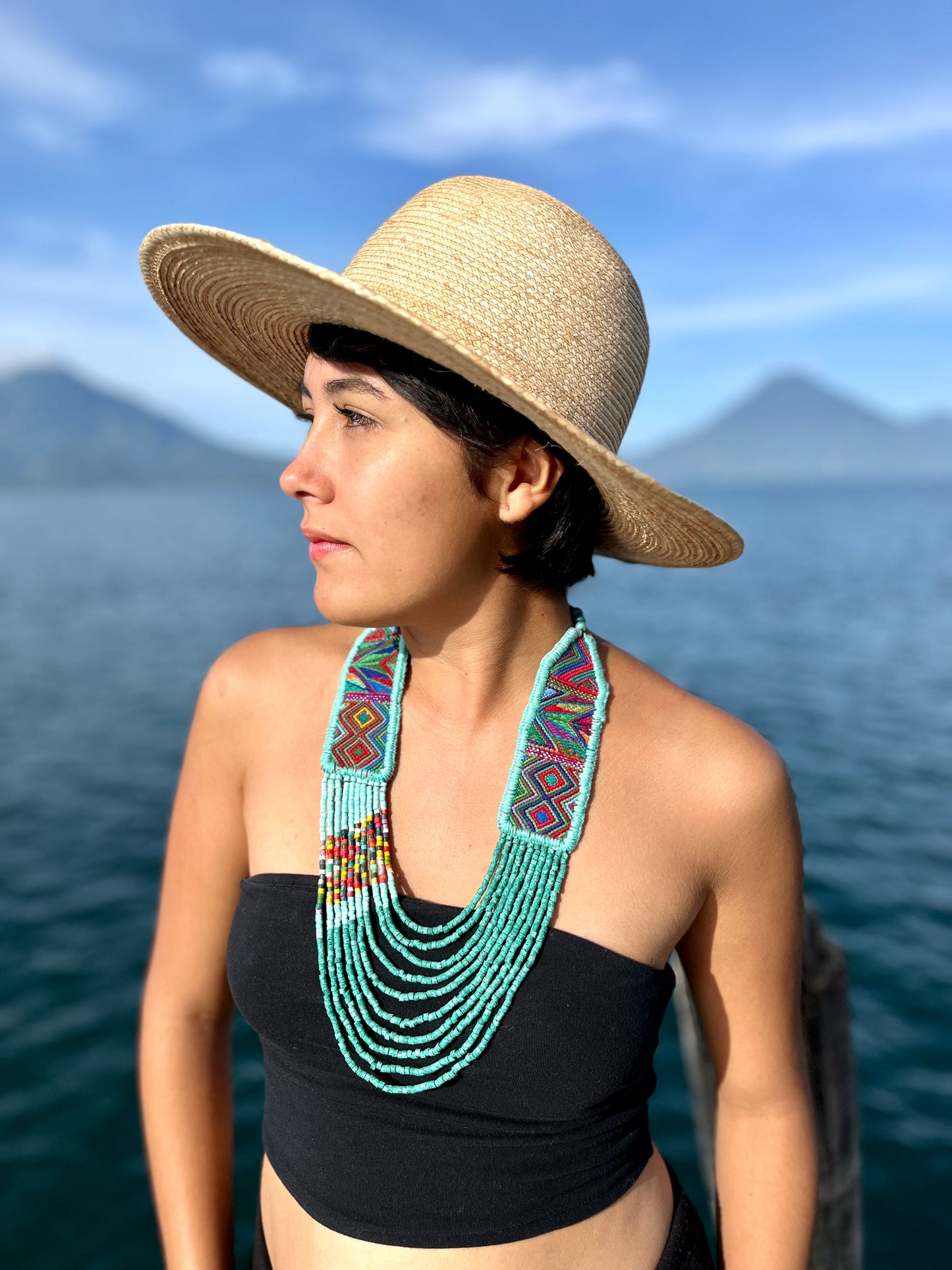 Ceremonial Two-Piece Textile Necklace, Adjustable - "Aguacatán", Vibrants
