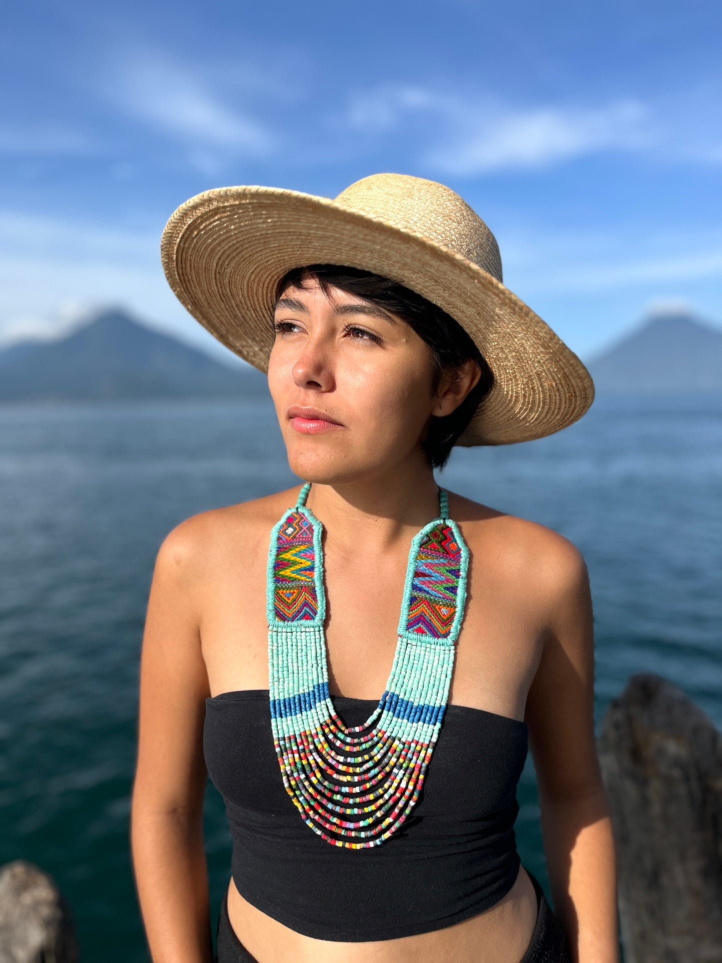 Ceremonial Two-Piece Textile Necklace, Adjustable - "Aguacatán", Multicolor