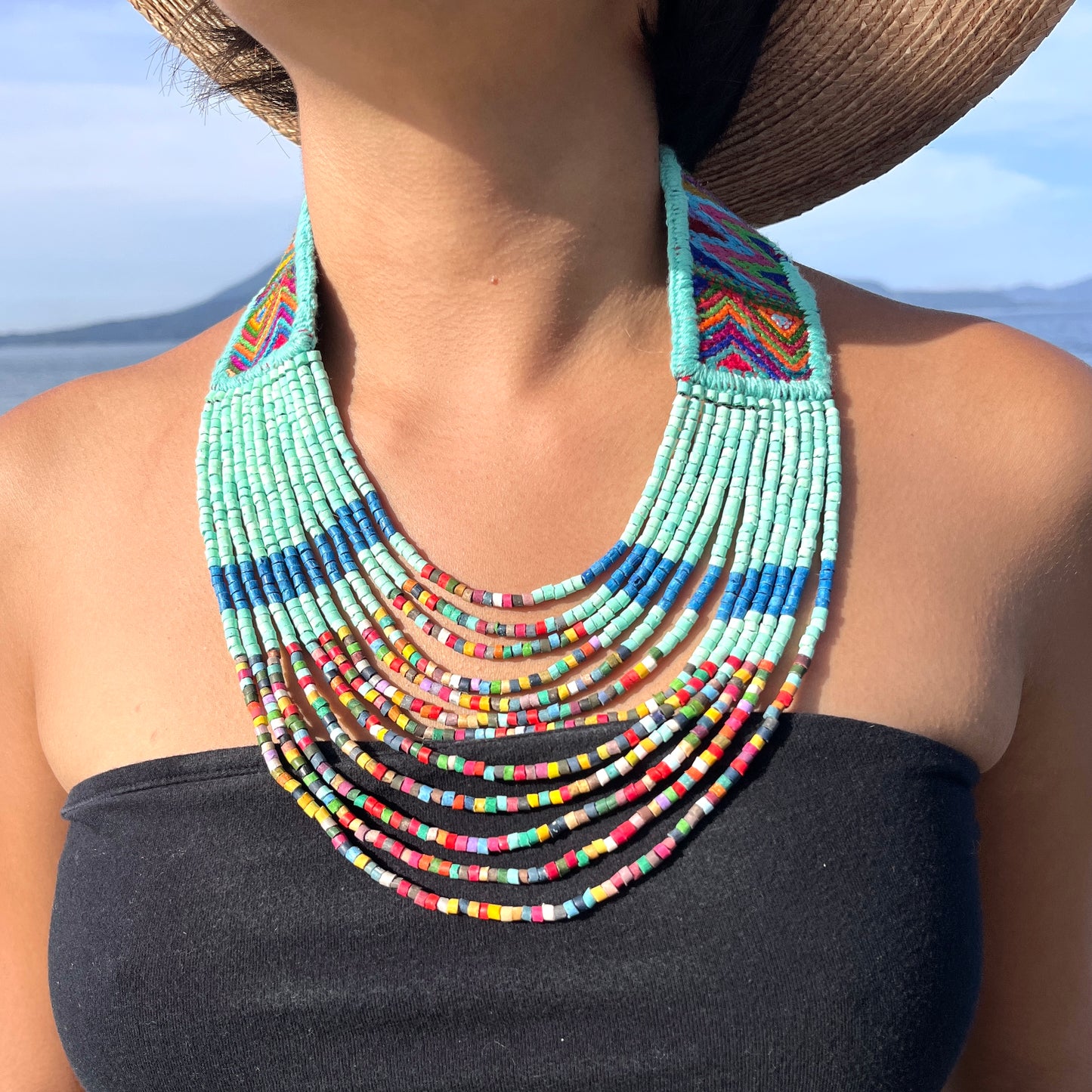 Ceremonial Two-Piece Textile Necklace, Adjustable - "Aguacatán", Multicolor
