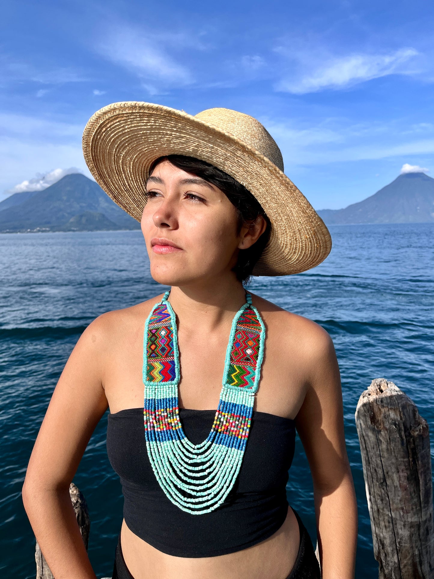Ceremonial Two-Piece Textile Necklace, Adjustable - "Aguacatán", Vibrants