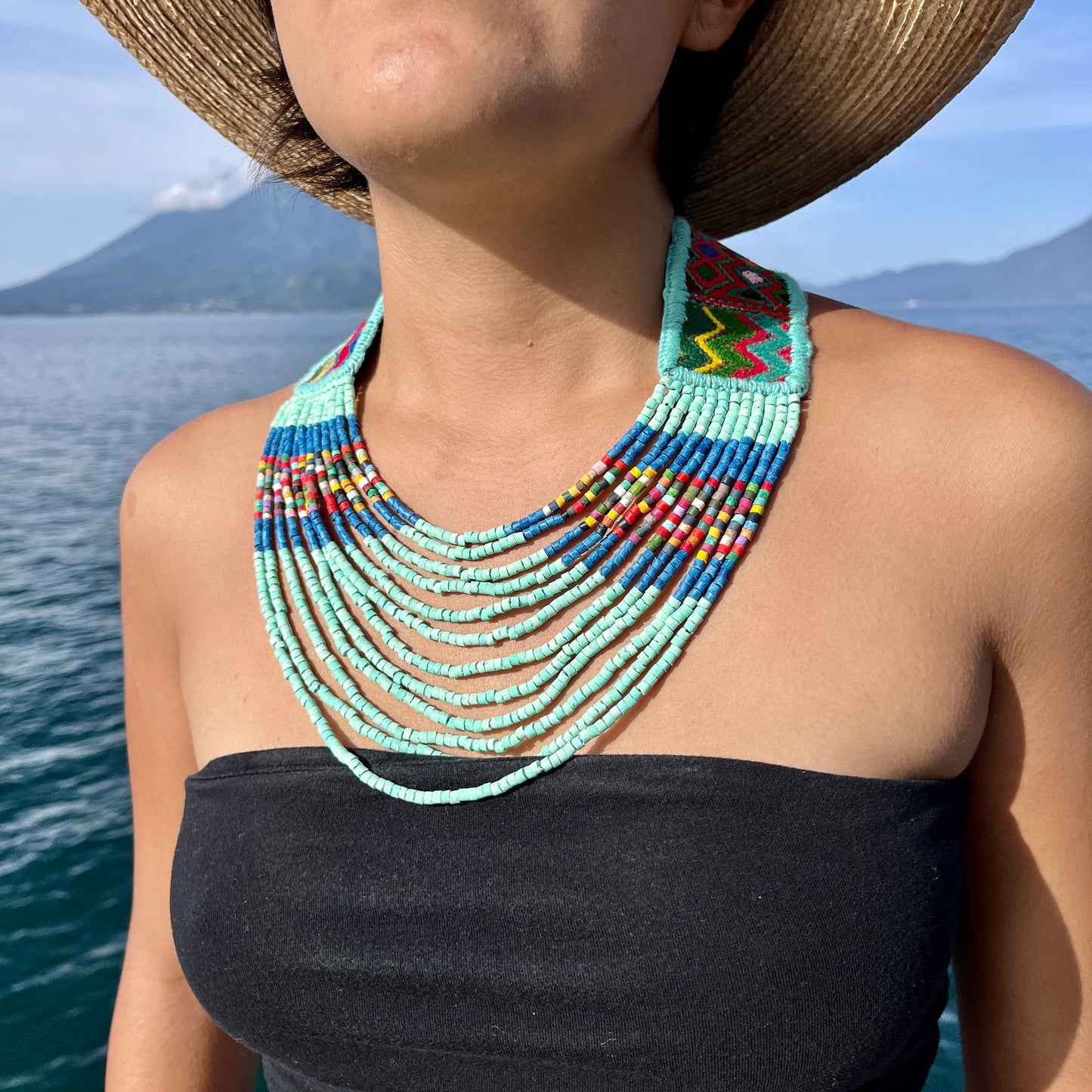 Ceremonial Two-Piece Textile Necklace, Adjustable - "Aguacatán", Vibrants