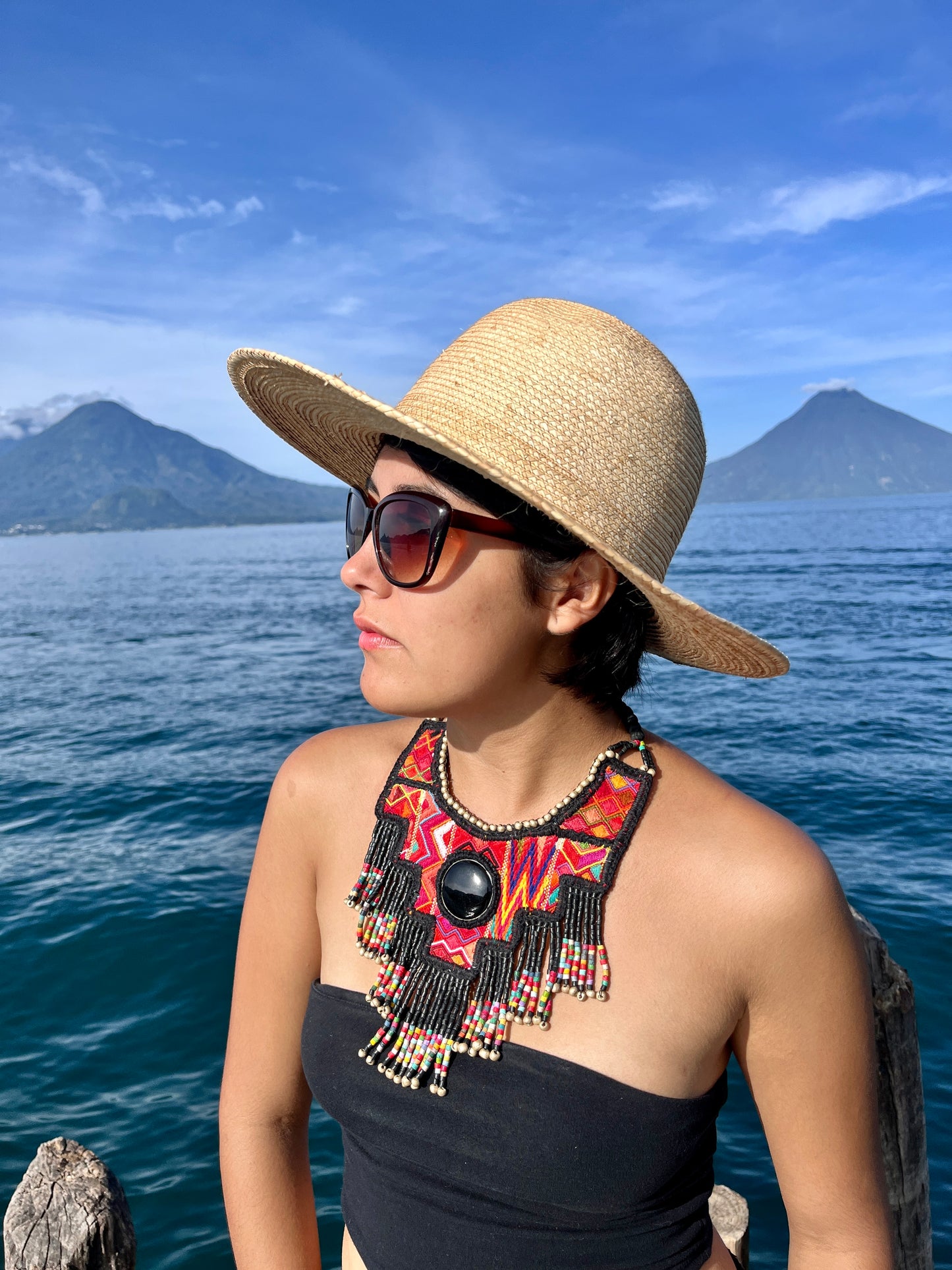 Statement Bib Collar, Precious Jade & Fringes, Adjustable - "Babero"