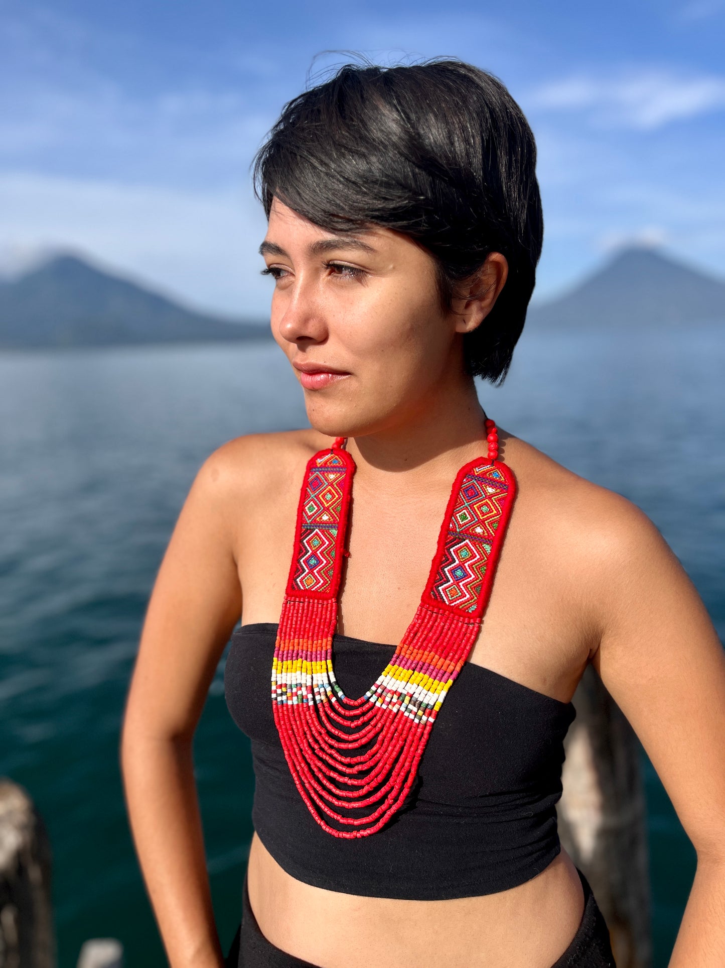 Ceremonial Two-Piece Textile Necklace, Adjustable - "Aguacatán", Vibrants