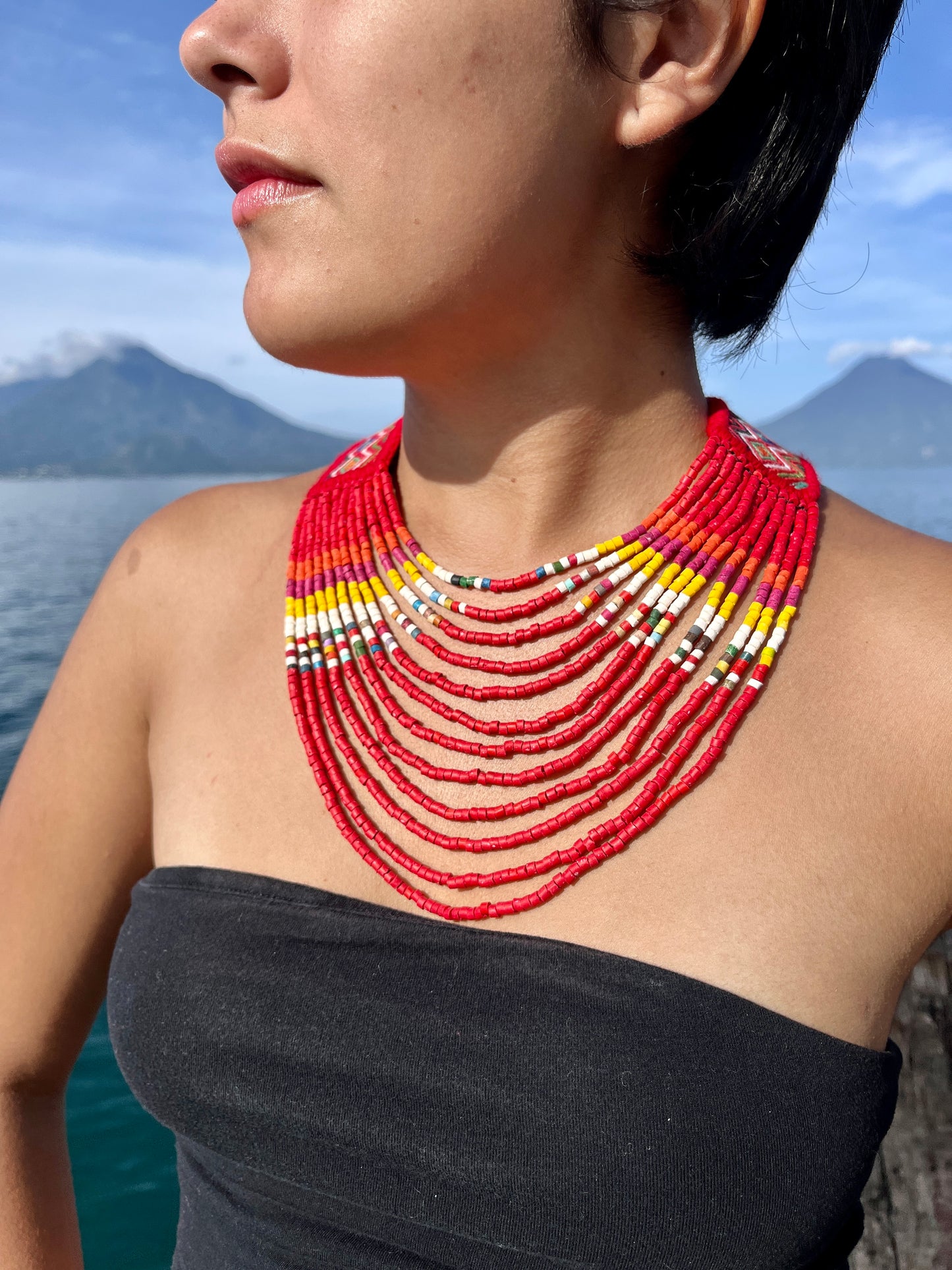 Ceremonial Two-Piece Textile Necklace, Adjustable - "Aguacatán", Vibrants