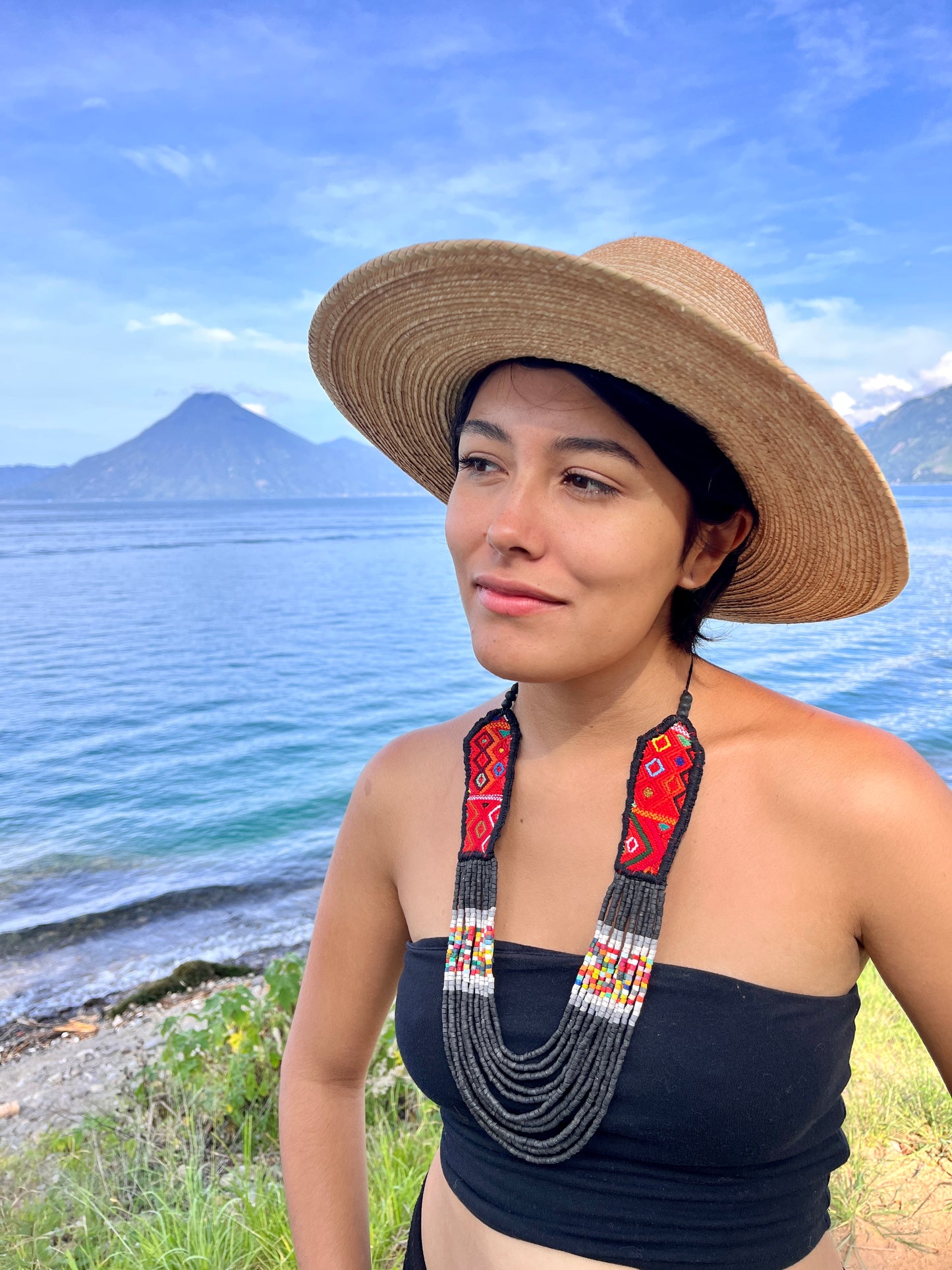 Ceremonial Two-Piece Textile Necklace, Adjustable - "Aguacatán", Muted
