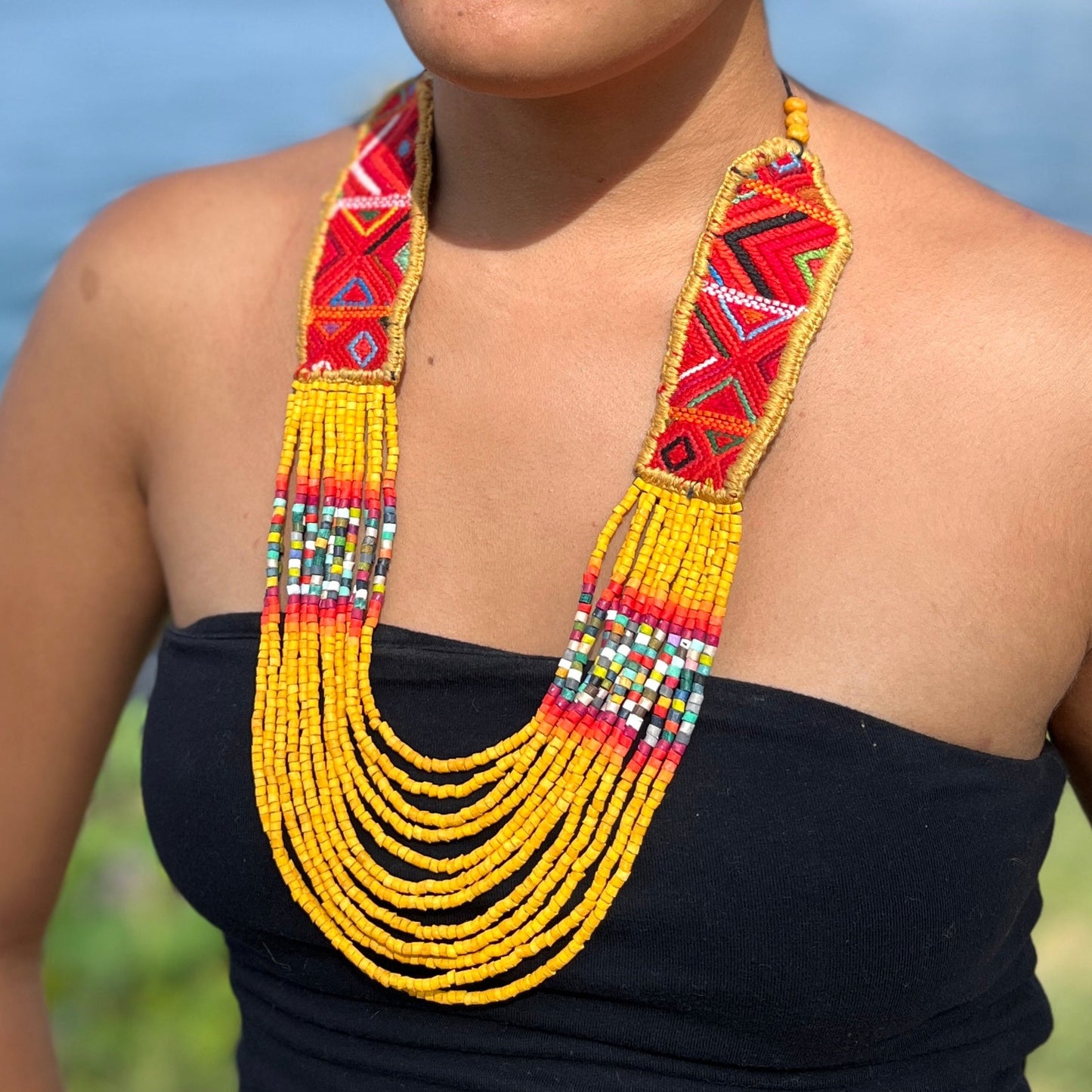 Ceremonial Two-Piece Textile Necklace, Adjustable - "Aguacatán", Vibrants