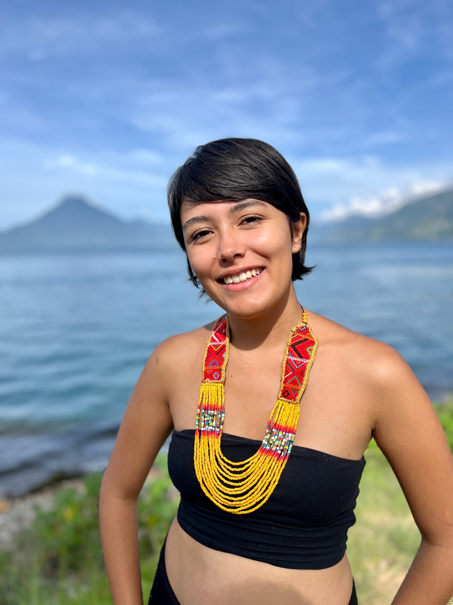 Ceremonial Two-Piece Textile Necklace, Adjustable - "Aguacatán", Vibrants