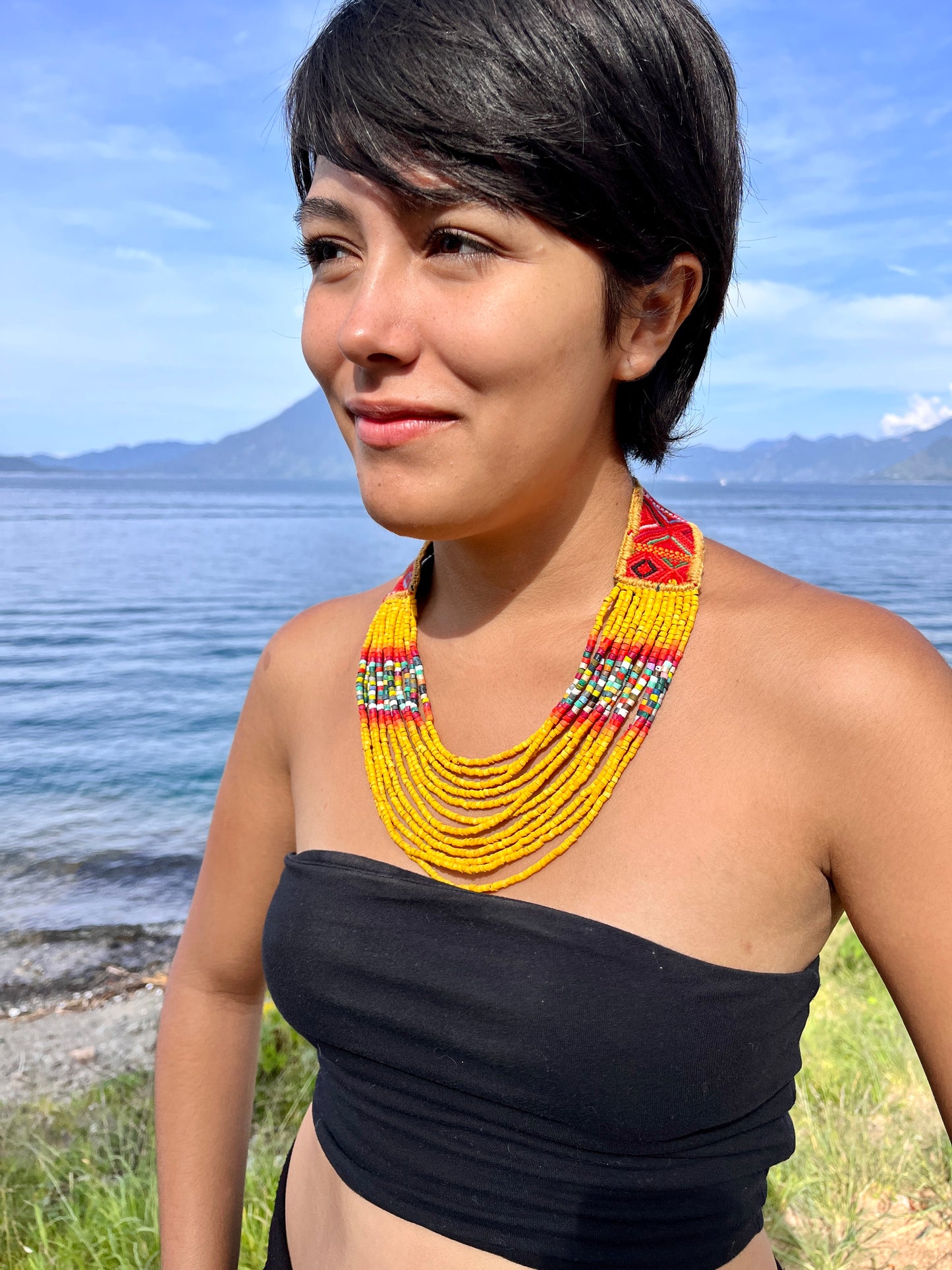 Ceremonial Two-Piece Textile Necklace, Adjustable - "Aguacatán", Vibrants