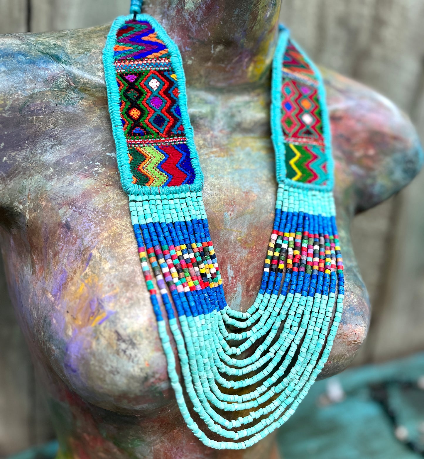 Ceremonial Two-Piece Textile Necklace, Adjustable - "Aguacatán", Vibrants