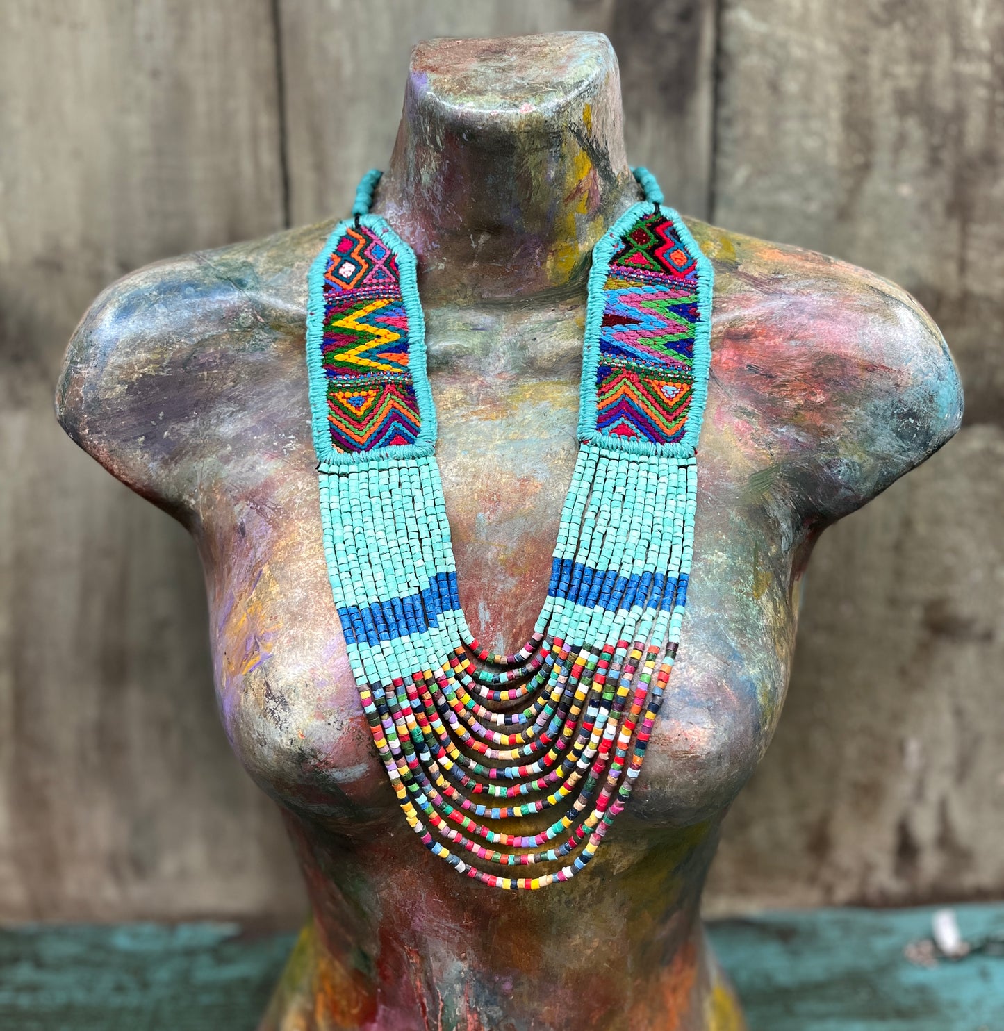 Ceremonial Two-Piece Textile Necklace, Adjustable - "Aguacatán", Multicolor