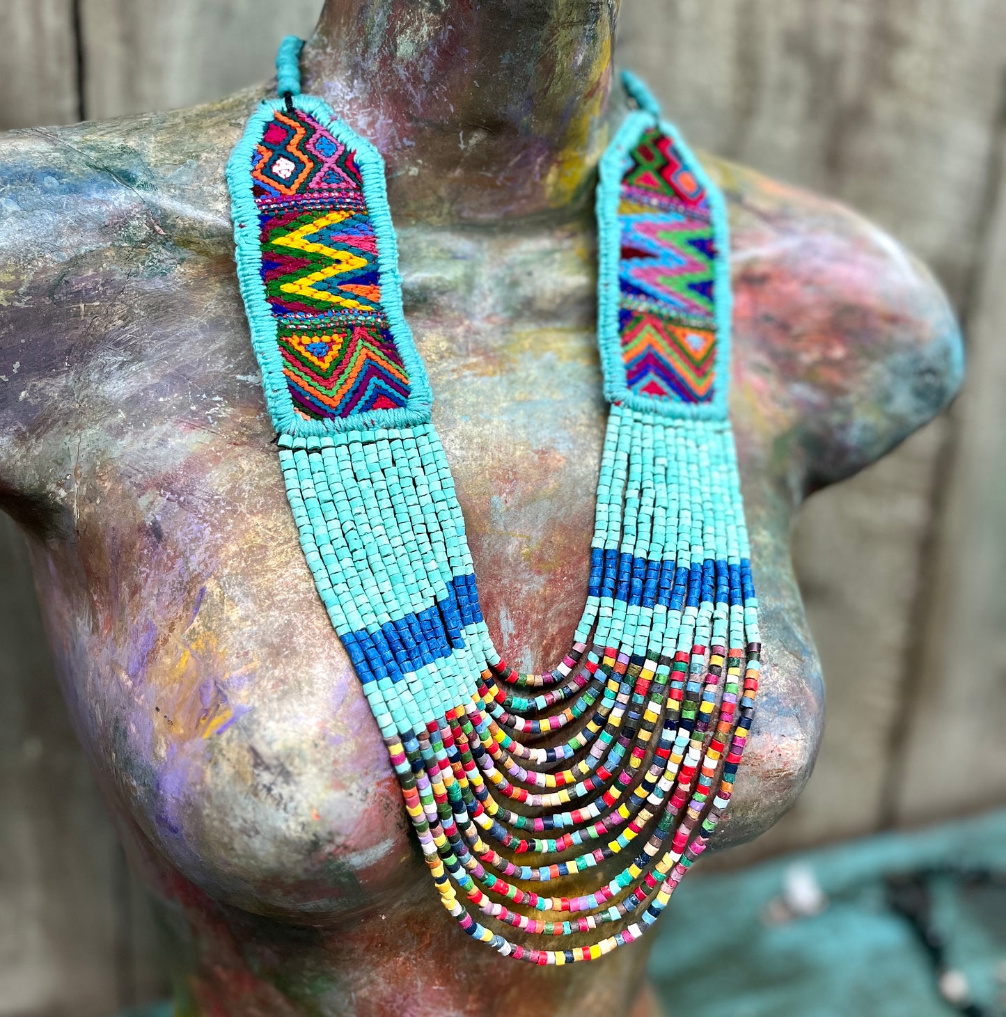Ceremonial Two-Piece Textile Necklace, Adjustable - "Aguacatán", Multicolor