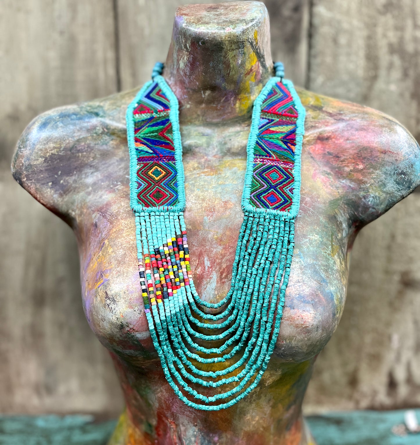 Ceremonial Two-Piece Textile Necklace, Adjustable - "Aguacatán", Vibrants