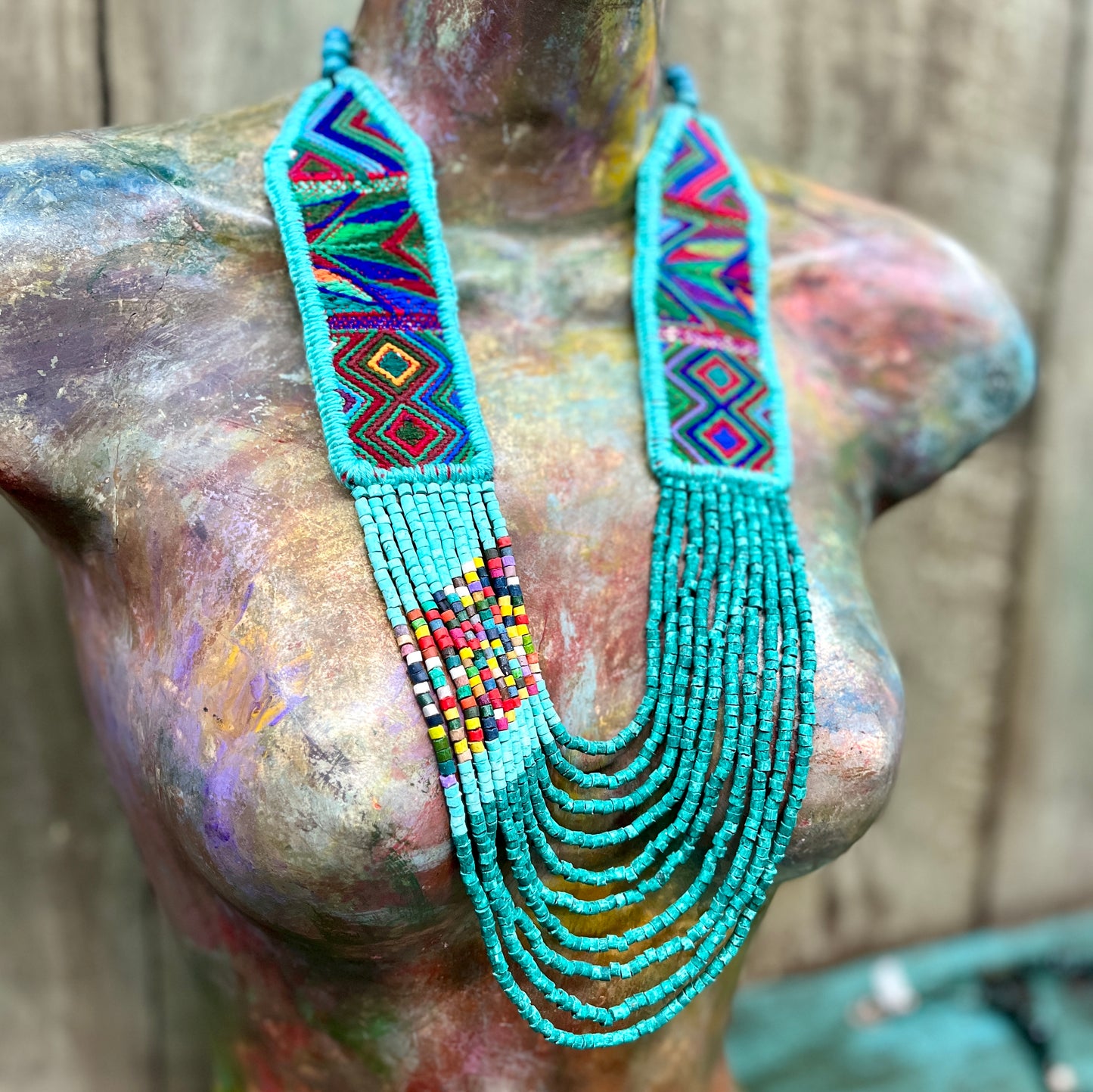 Ceremonial Two-Piece Textile Necklace, Adjustable - "Aguacatán", Vibrants