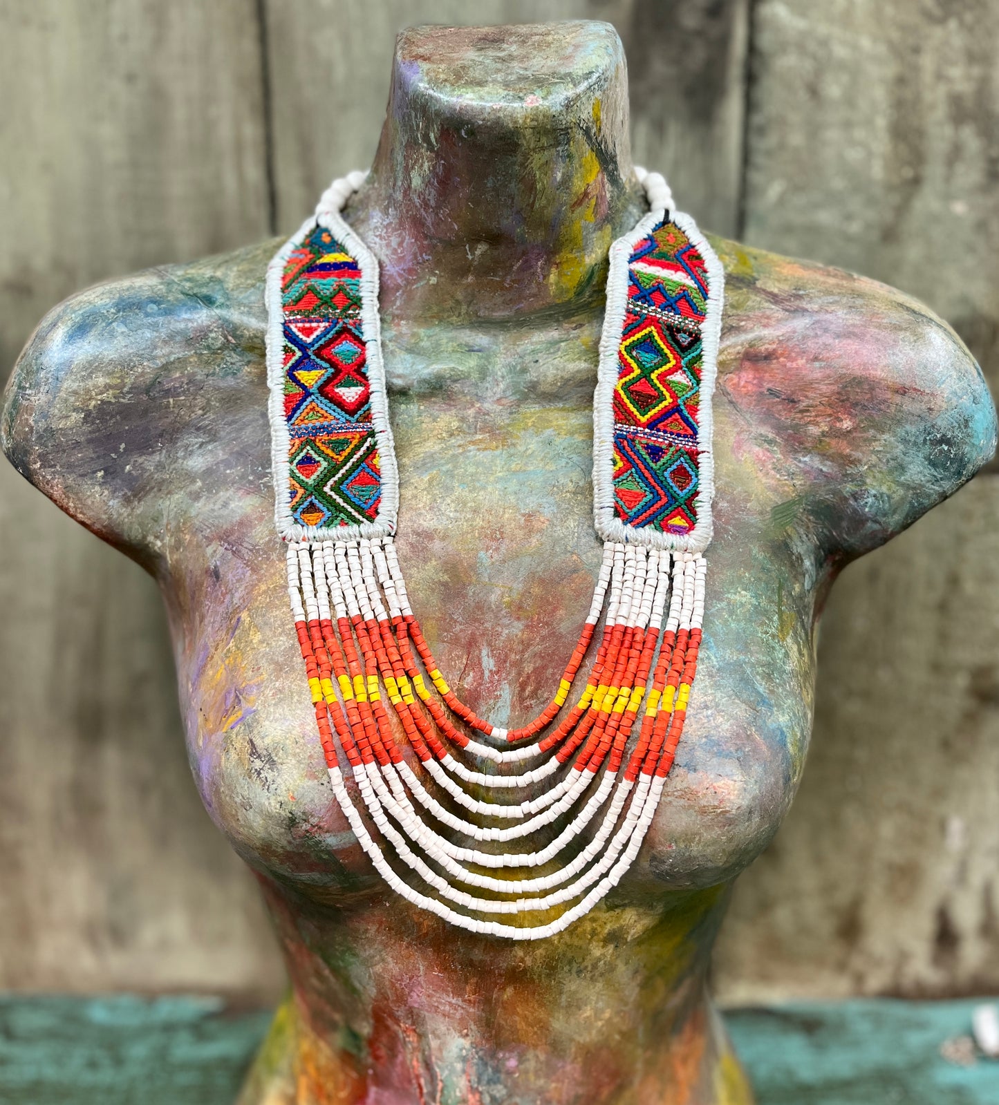Ceremonial Two-Piece Textile Necklace, Adjustable - "Aguacatán", Vibrants