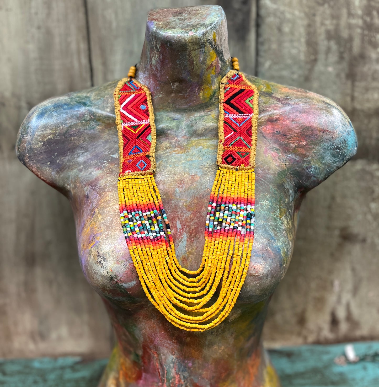 Ceremonial Two-Piece Textile Necklace, Adjustable - "Aguacatán", Vibrants