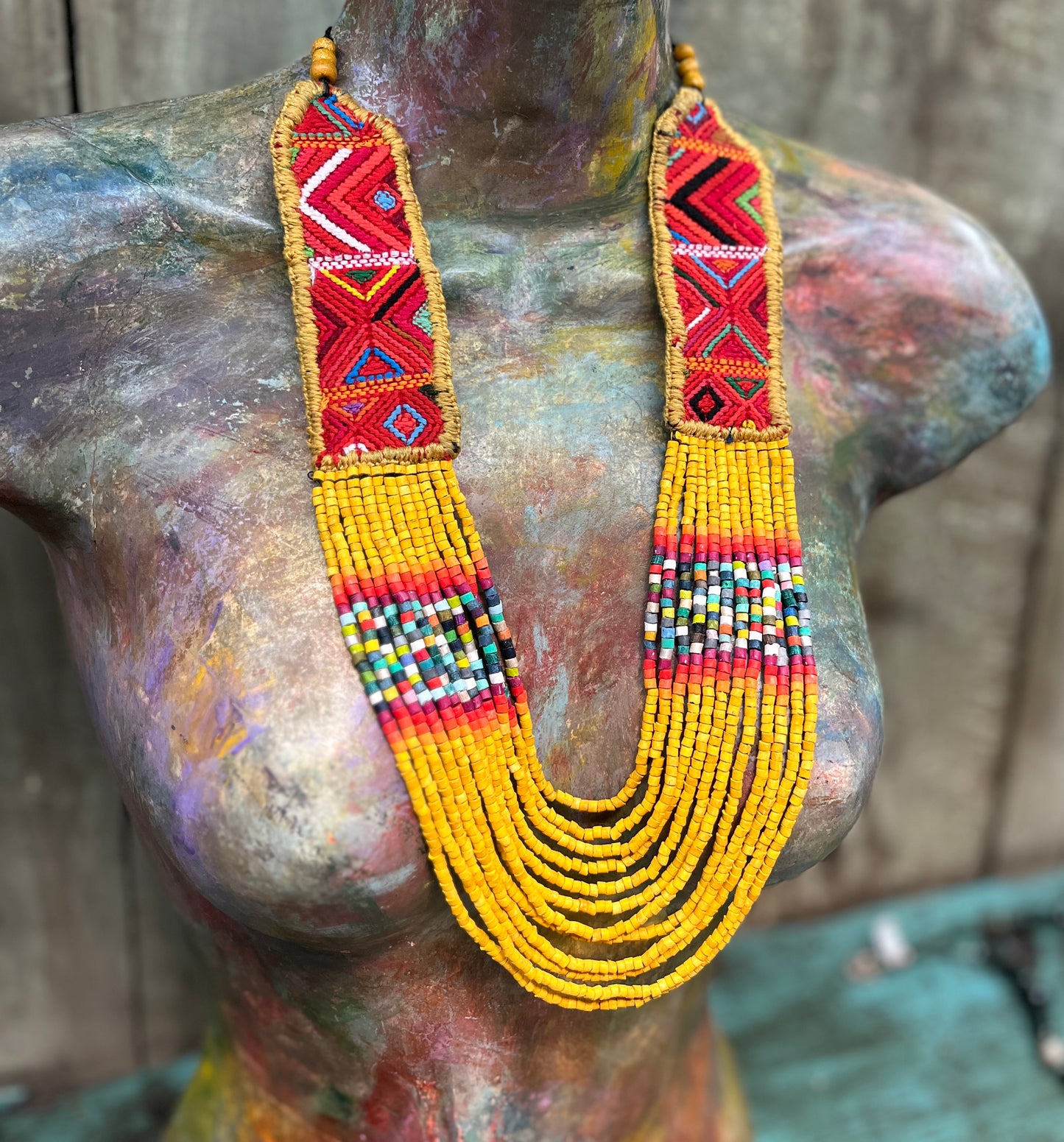 Ceremonial Two-Piece Textile Necklace, Adjustable - "Aguacatán", Vibrants