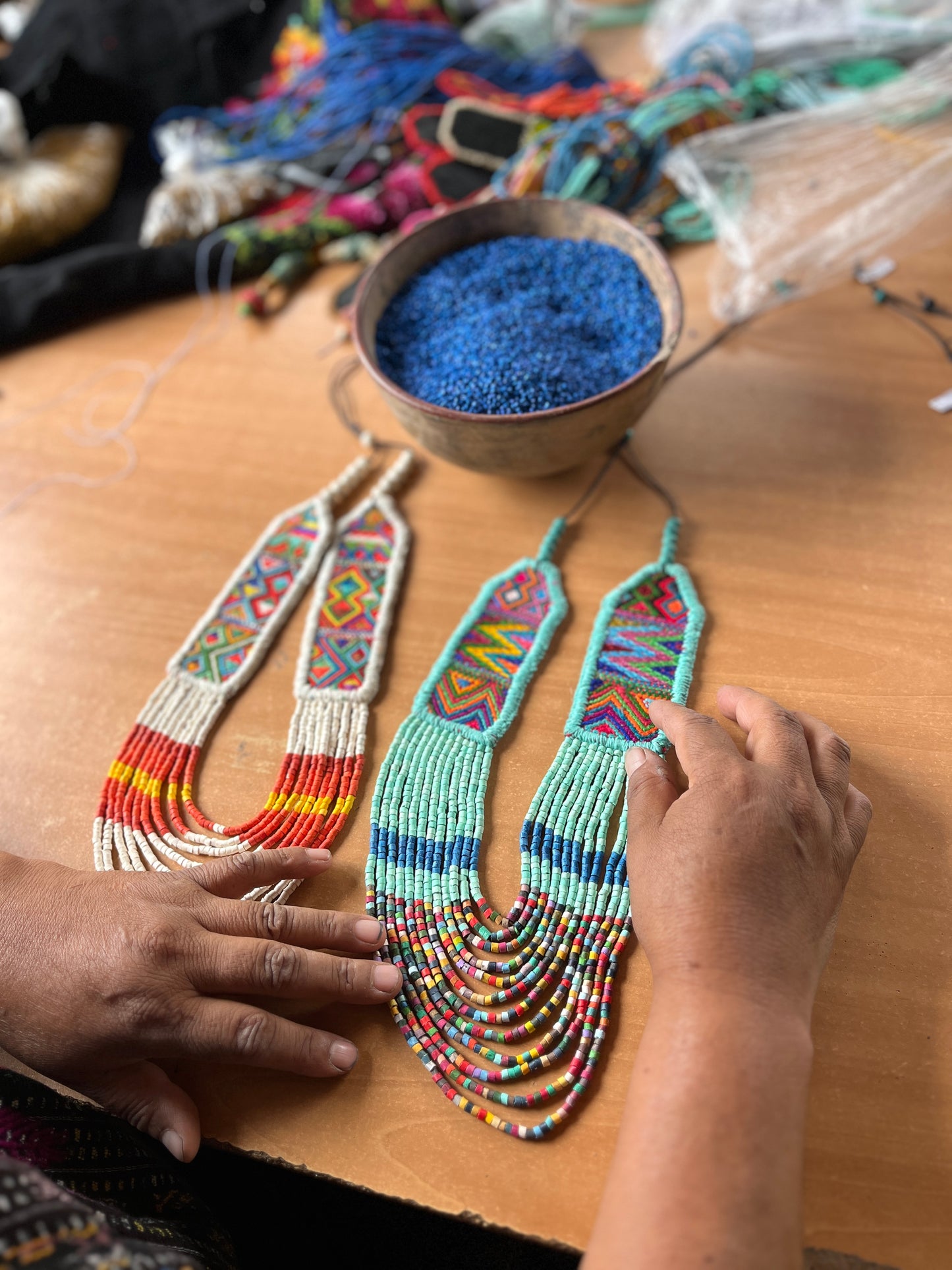 Ceremonial Two-Piece Textile Necklace, Adjustable - "Aguacatán", Multicolor