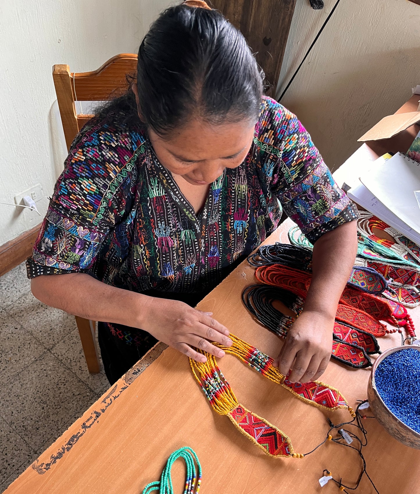 Ceremonial Two-Piece Textile Necklace, Adjustable - "Aguacatán", Vibrants