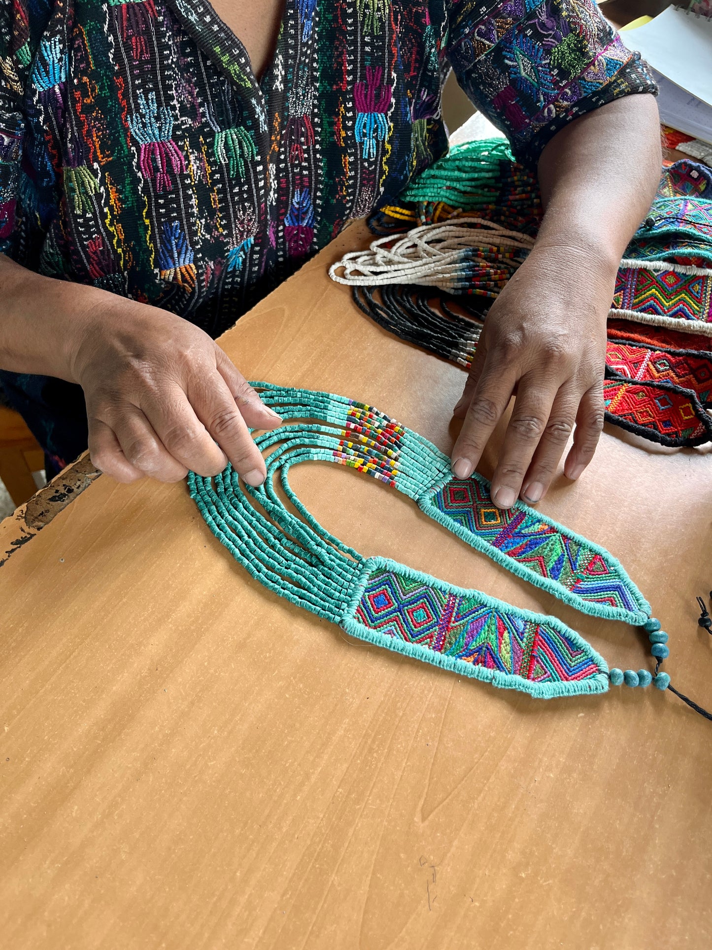 Ceremonial Two-Piece Textile Necklace, Adjustable - "Aguacatán", Vibrants