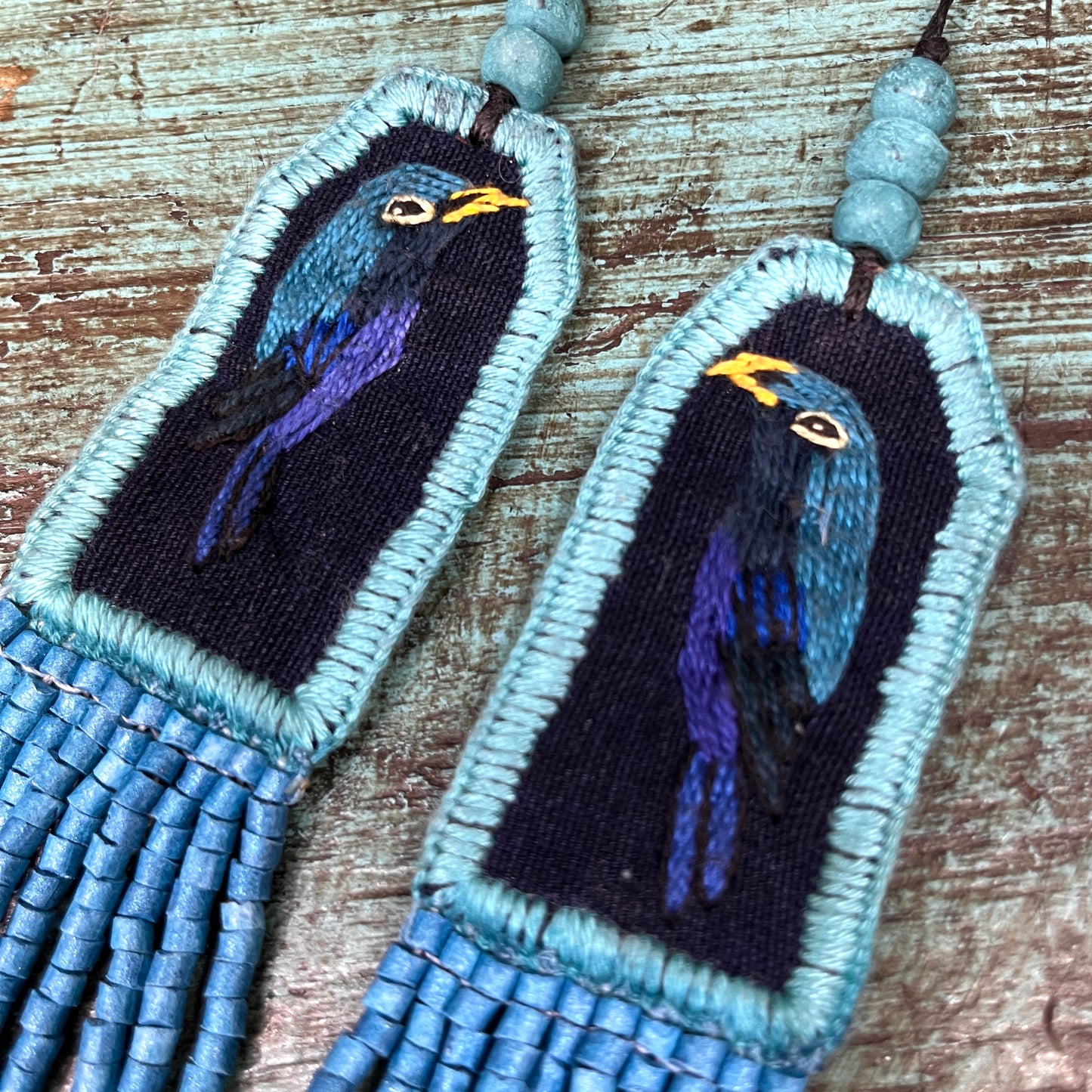 Two-piece Textile Necklaces, Adjustable - "Birds of Santiago", Vibrants