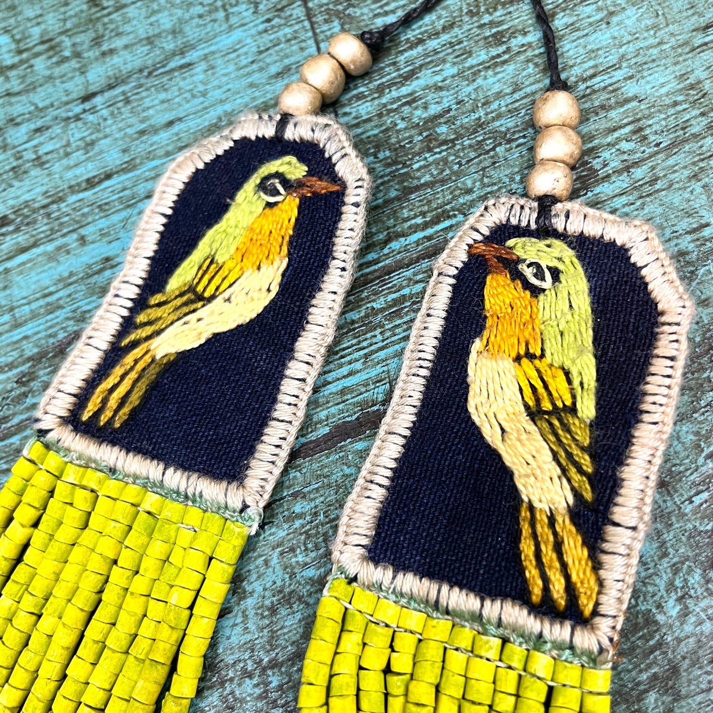Two-piece Textile Necklaces, Adjustable - "Birds of Santiago", Vibrants